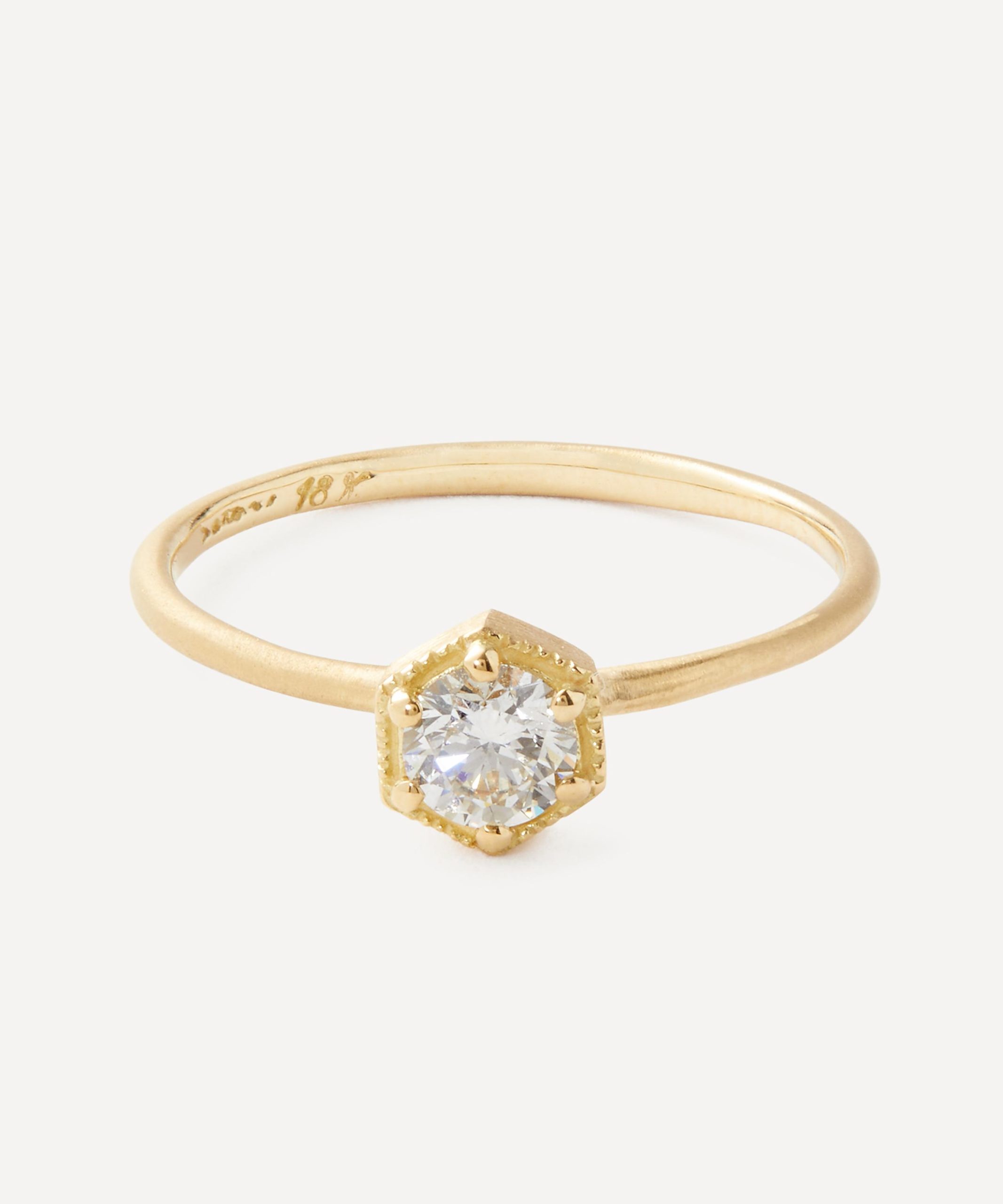 Satomi Kawakita 18ct Gold White Diamond Hexagon Ring