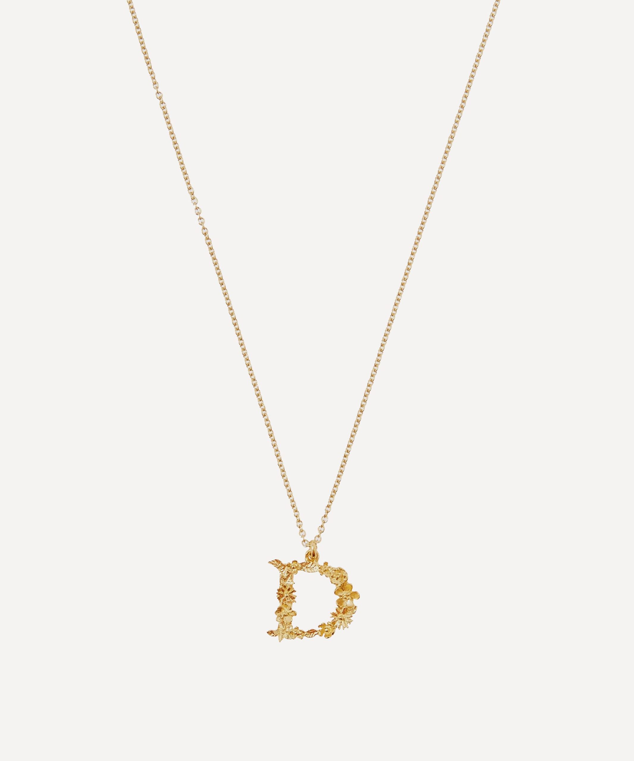 Alex Monroe Gold-Plated Floral Letter D Alphabet Necklace