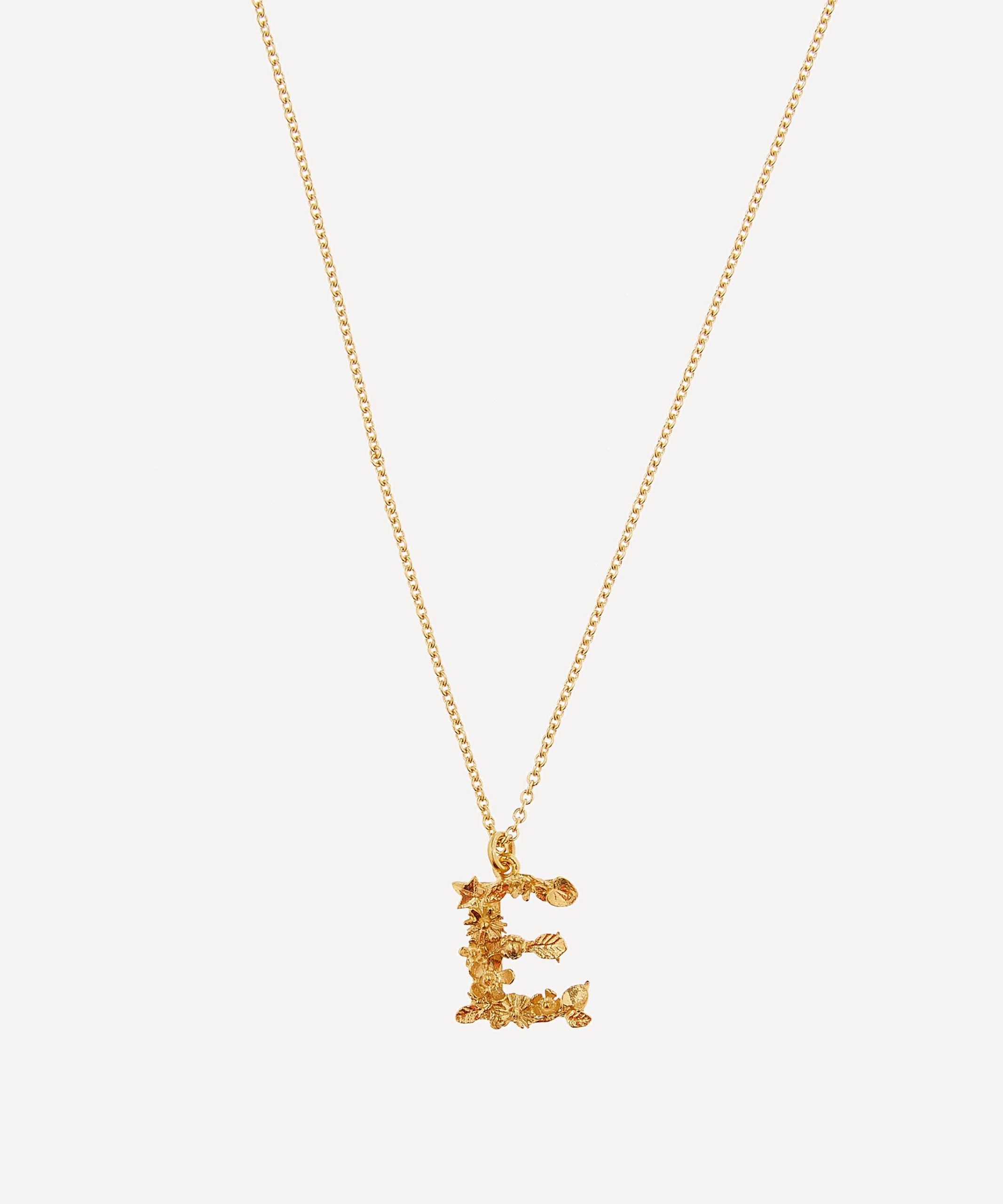 Alex Monroe Gold-Plated Floral Letter E Alphabet Necklace