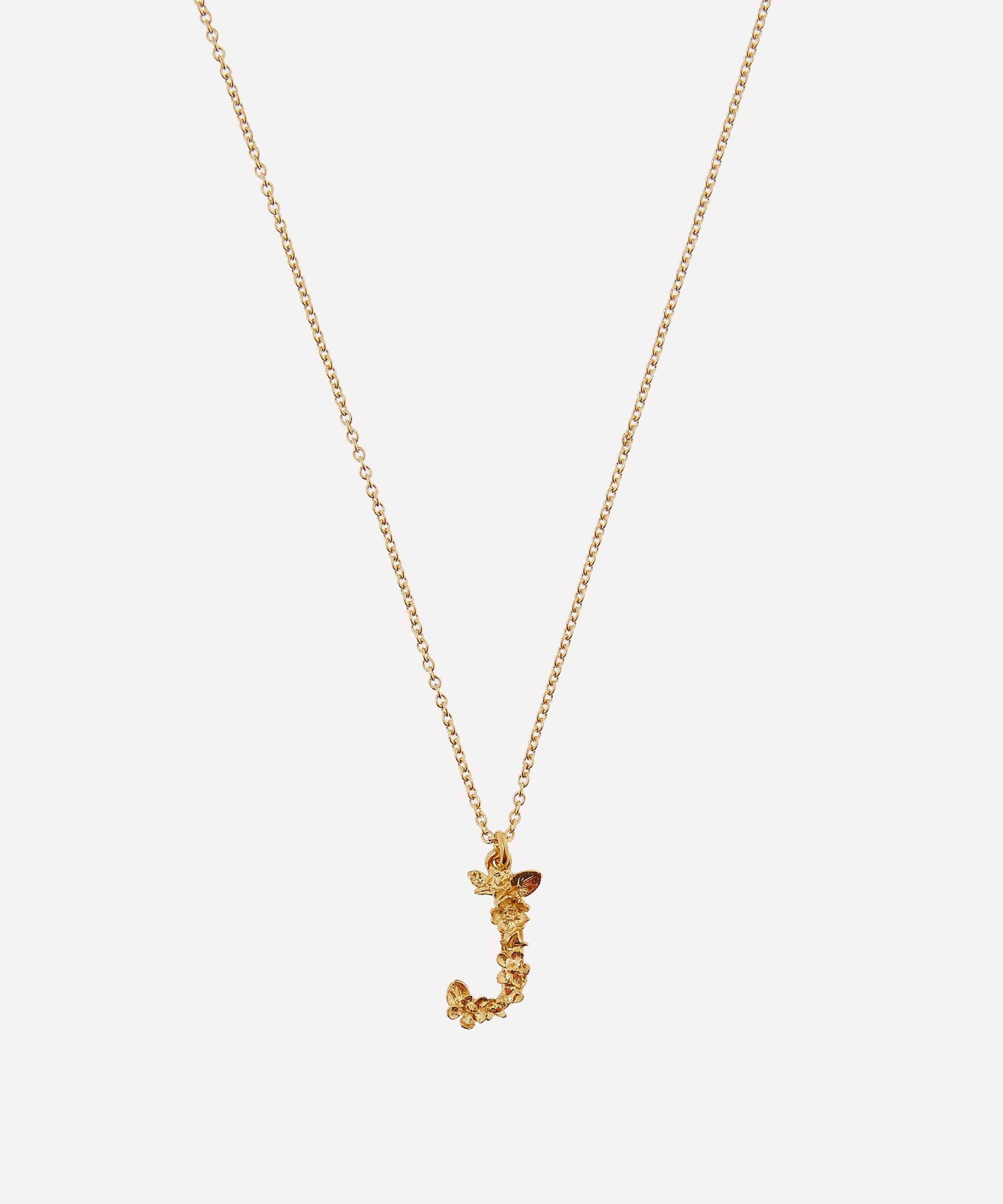 Alex Monroe Gold-Plated Floral Letter J Alphabet Necklace
