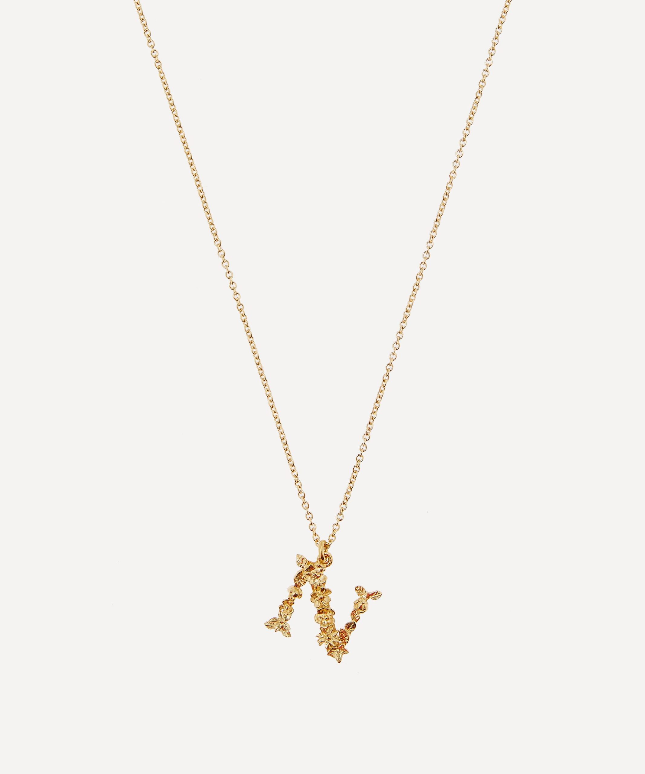 Alex Monroe Gold-Plated Floral Letter N Alphabet Necklace