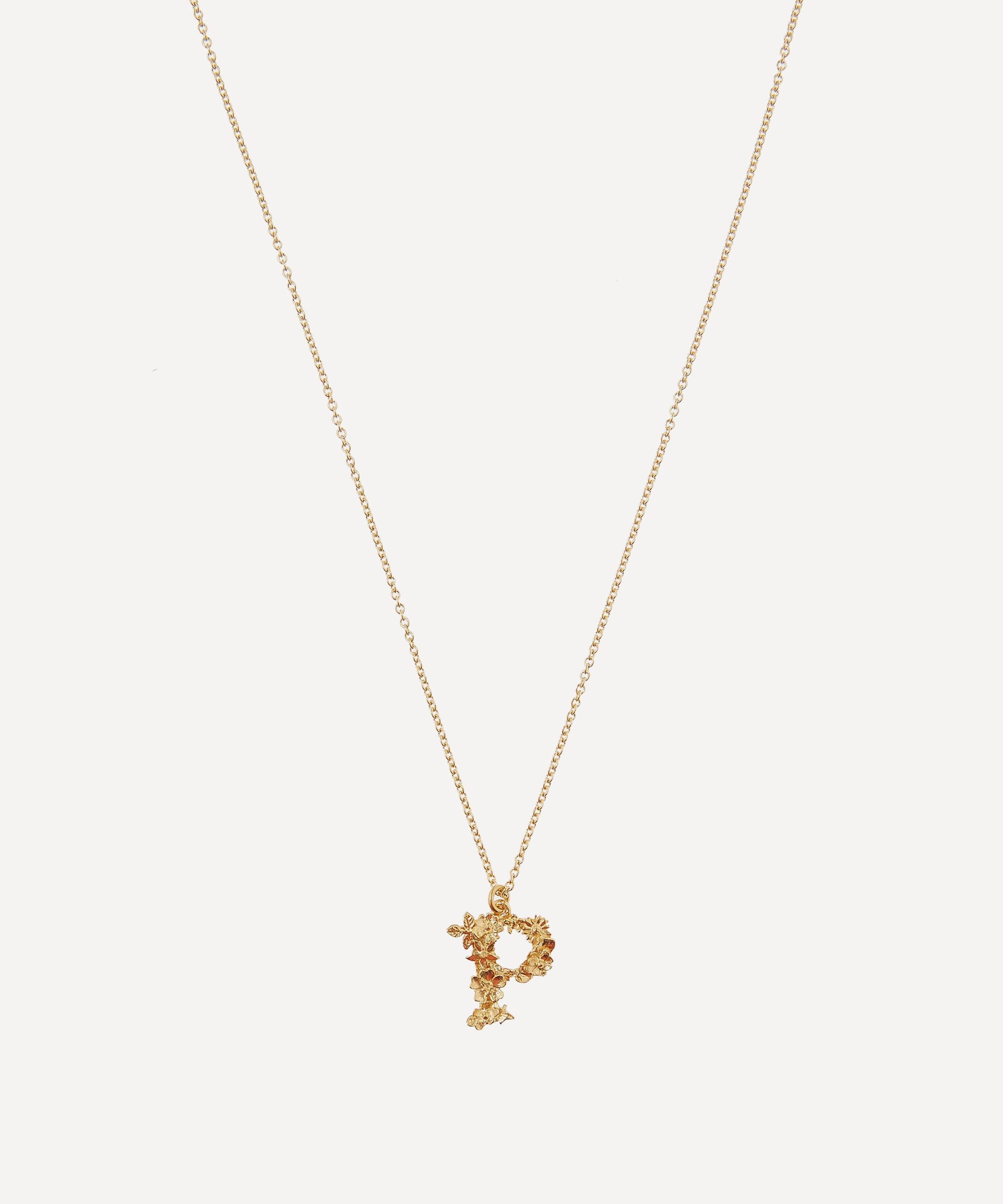 Alex Monroe Gold-Plated Floral Letter P Alphabet Necklace
