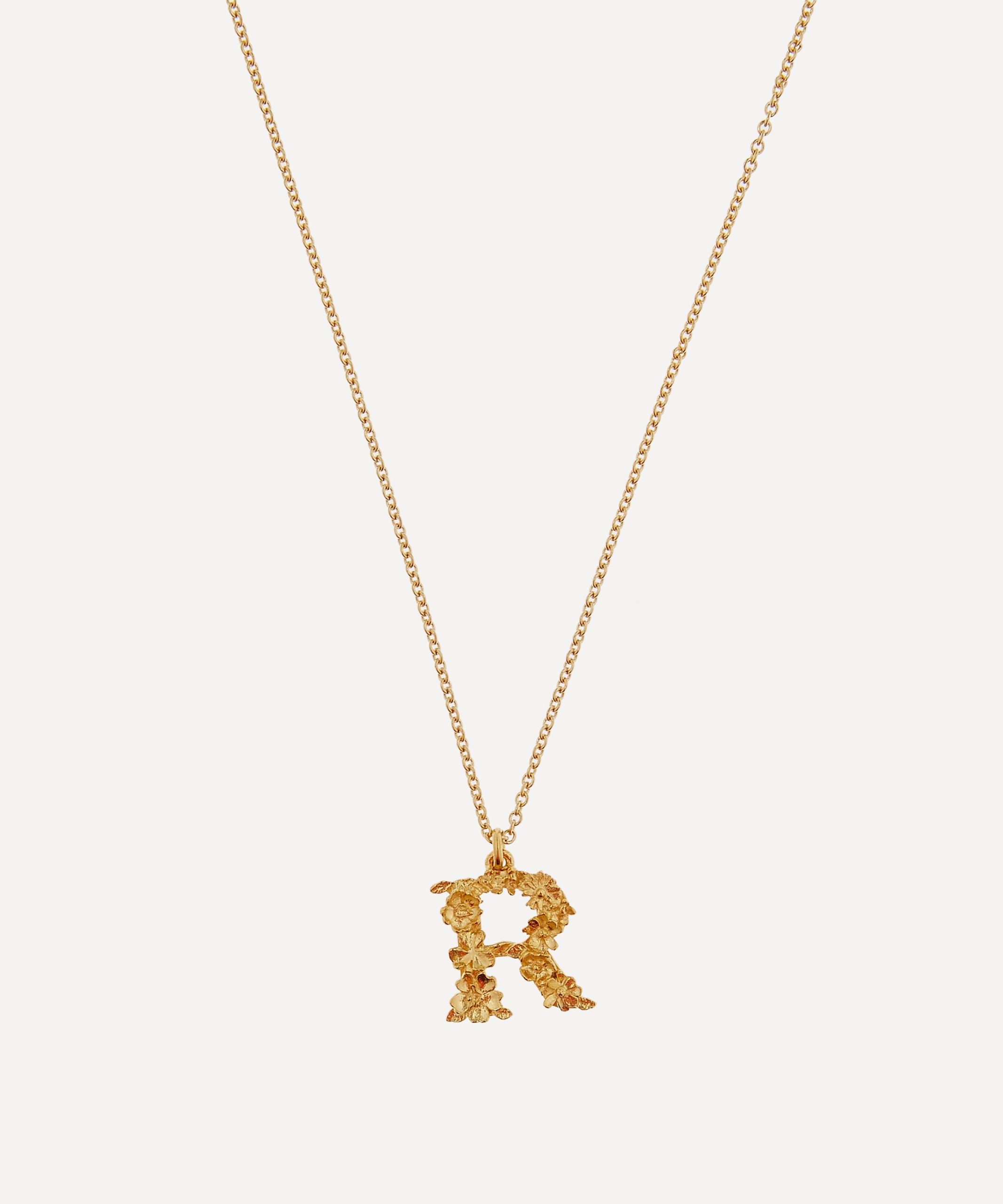 Alex Monroe Gold-Plated Floral Letter R Alphabet Necklace