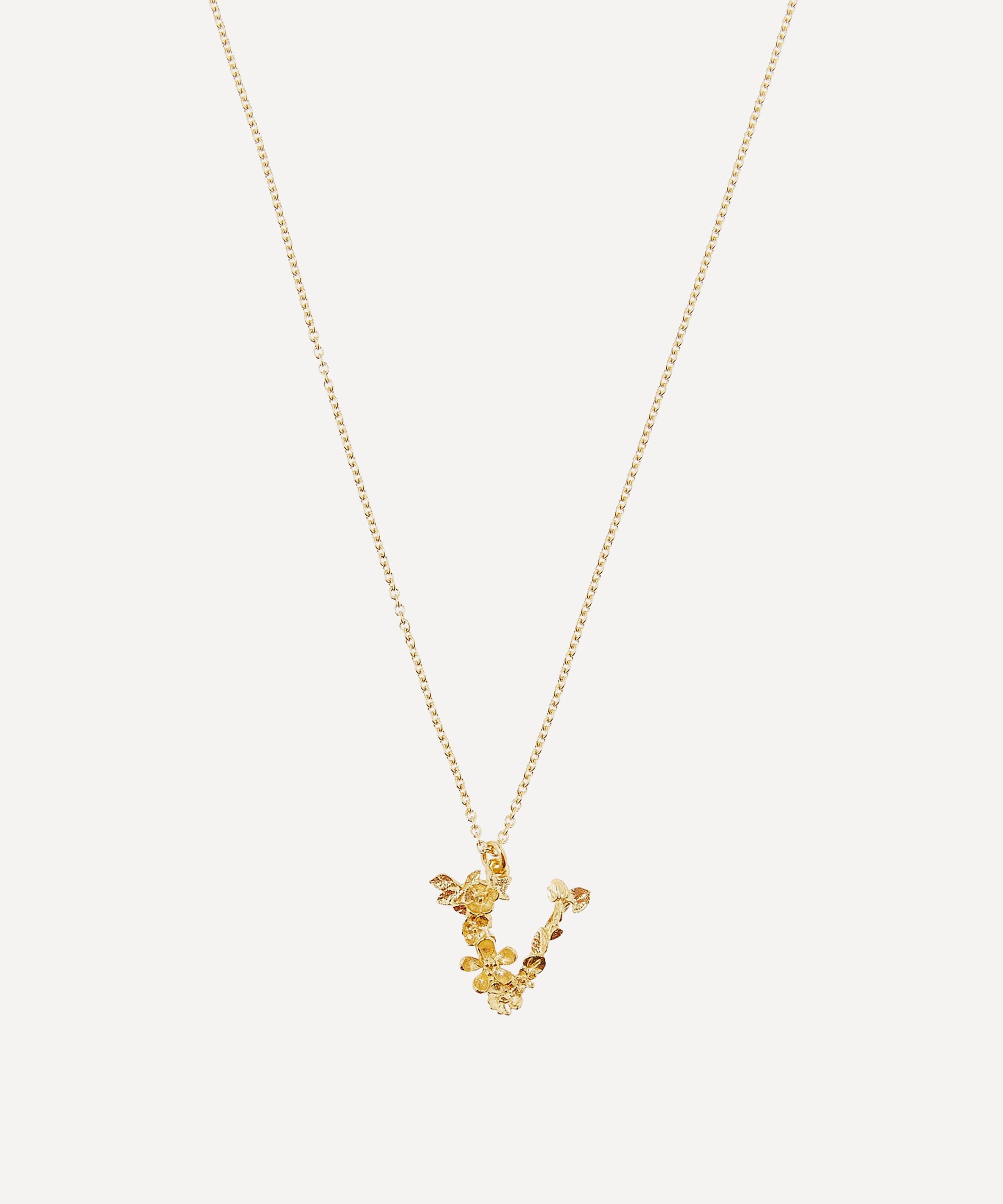Alex Monroe Gold-Plated Floral Letter V Alphabet Necklace