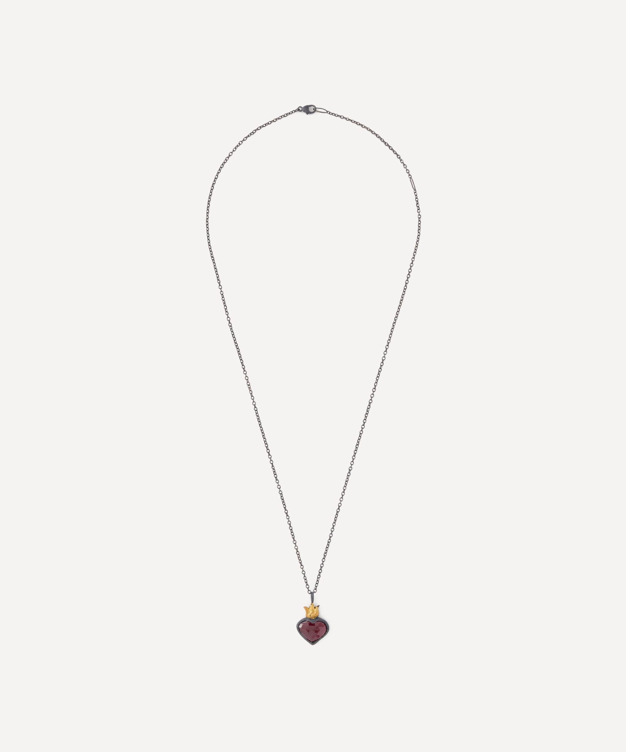 Acanthus Mixed Metal Sacred Garnet Heart Pendant Necklace
