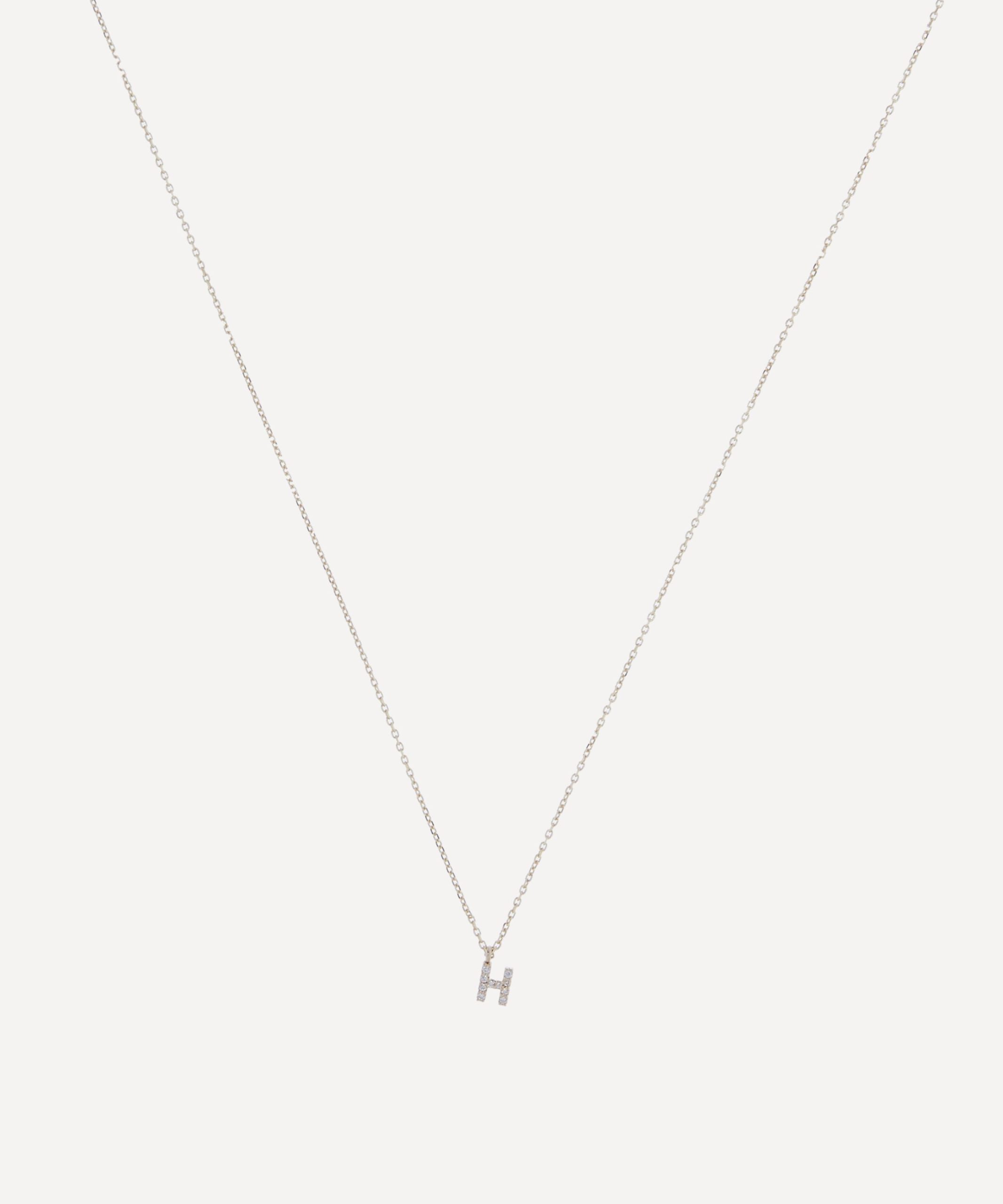 AURUM + GREY 9ct Gold H Diamond Initial Pendant Necklace