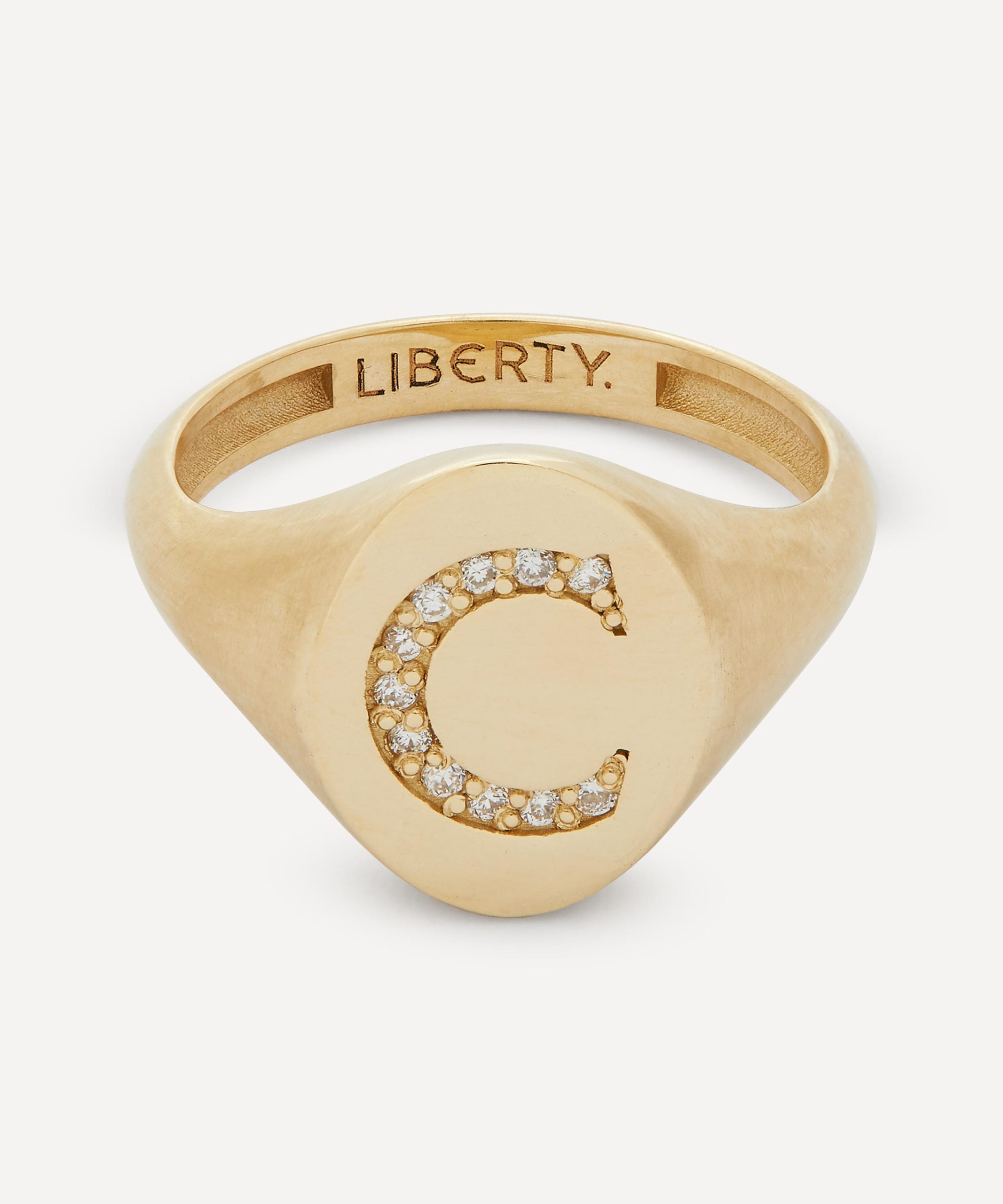 Liberty 9ct Gold and Diamond Initial Liberty Signet Ring - C