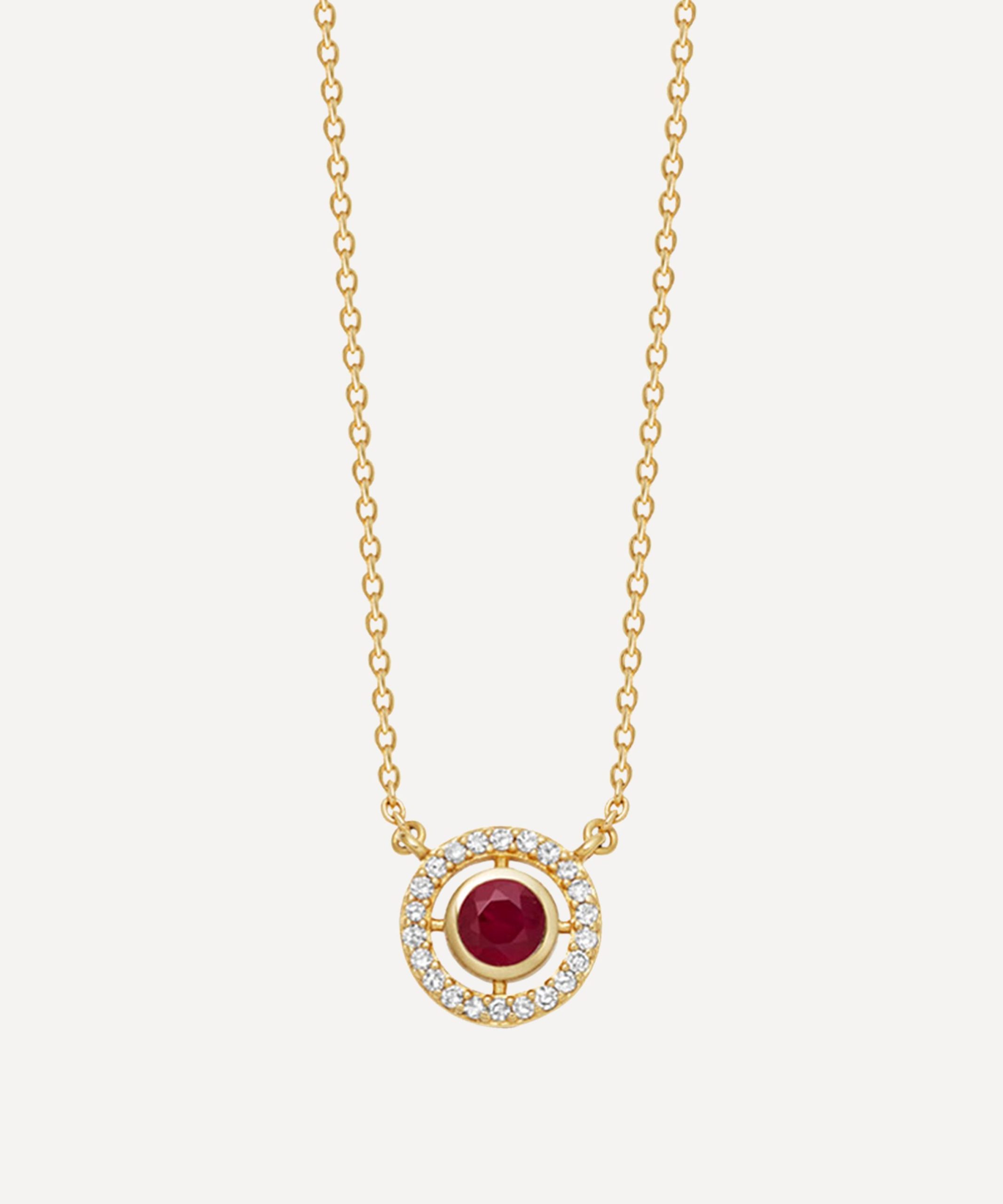 Astley Clarke 14ct Gold Mini Icon Aura Ruby and Diamond Pendant Necklace