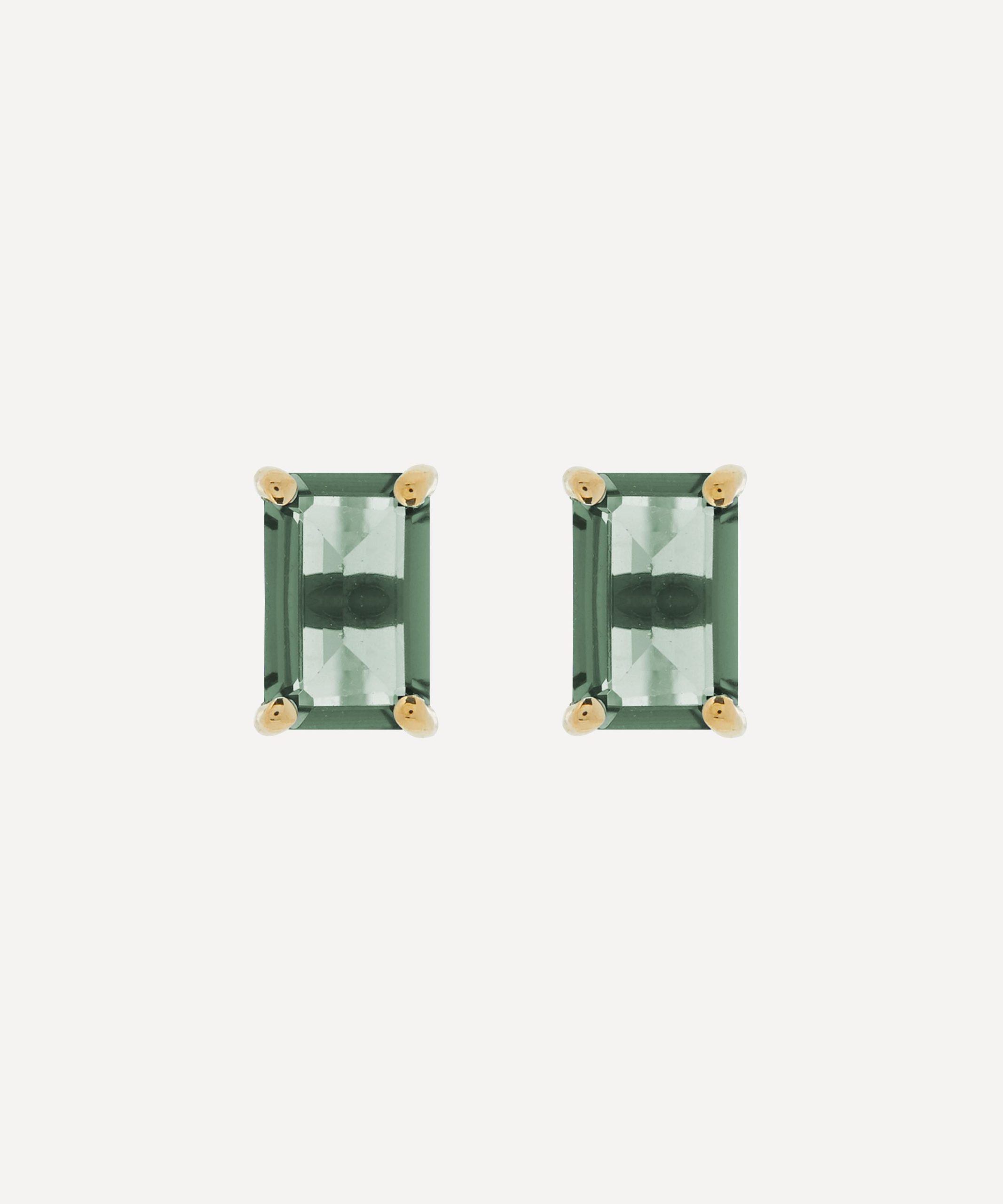 Suzanne Kalan 14ct Gold Emerald Cut Green Envy Topaz Stud Earrings