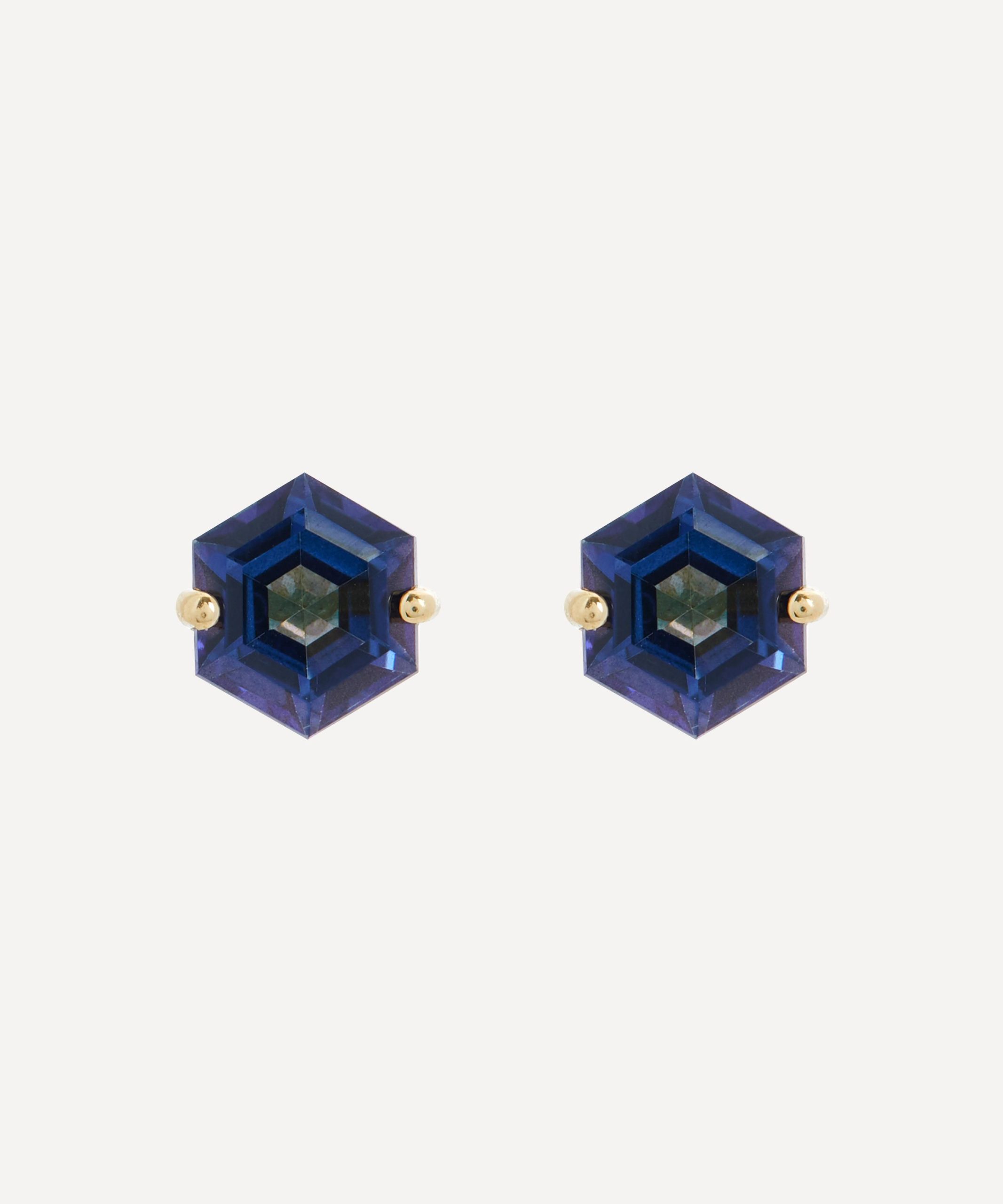 Suzanne Kalan 14ct Gold Hexagon Cut English Blue Topaz Stud Earrings