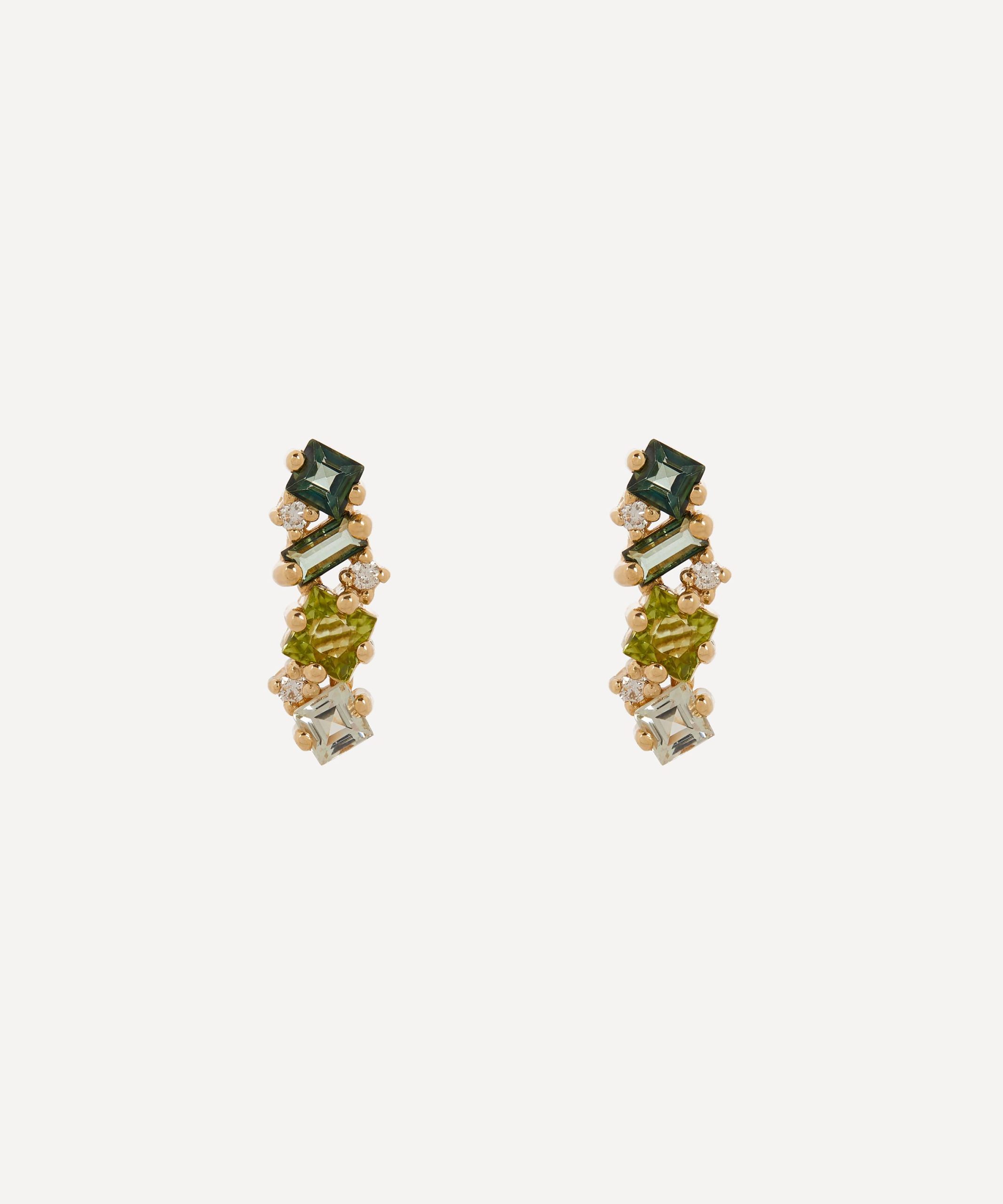 Suzanne Kalan 14ct Gold Green Mix Multi-Stone Stud Earrings