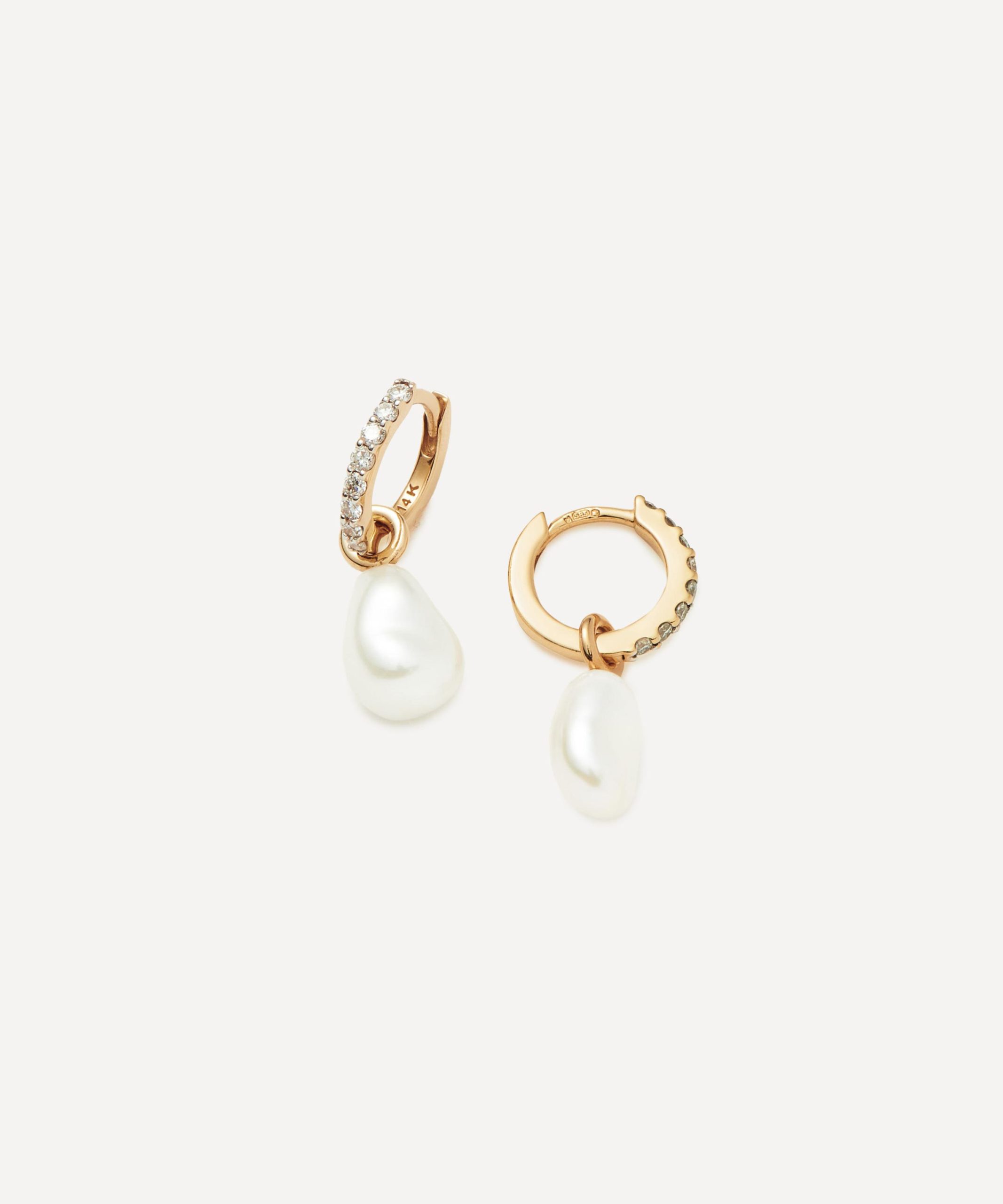 Missoma 14ct Gold Fine Diamond and Pearl Charm Hoop Earrings