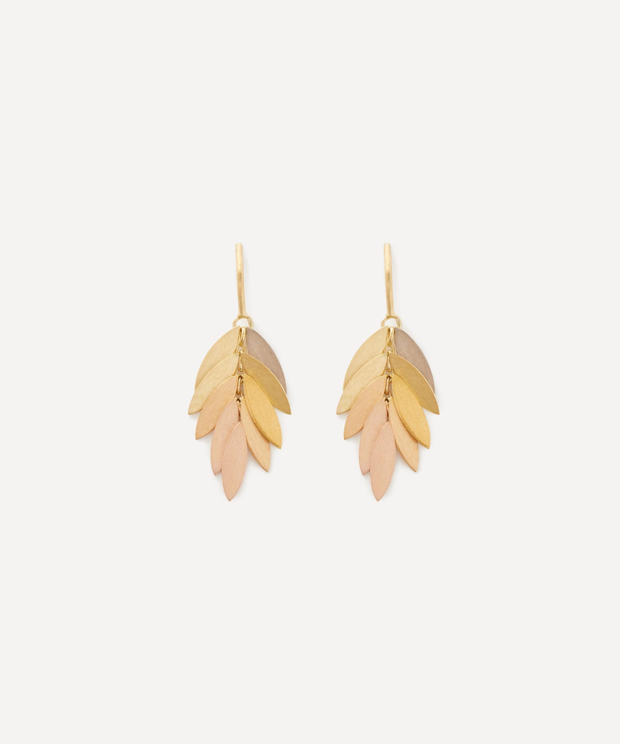 Sia Taylor 18ct-24ct Gold Small Rainbow Leaf Drop Earrings