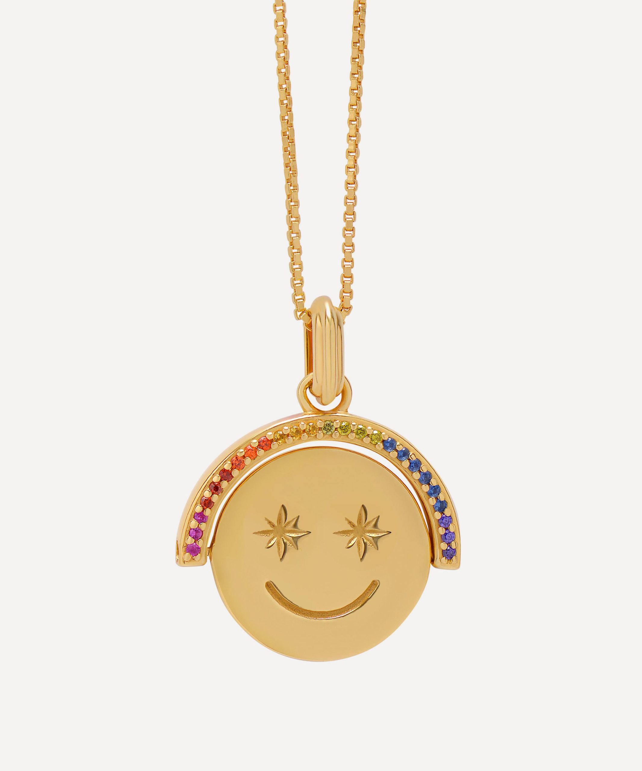 Rachel Jackson 22ct Gold-Plated Rainbow Happy Face Spinning Pendant Necklace