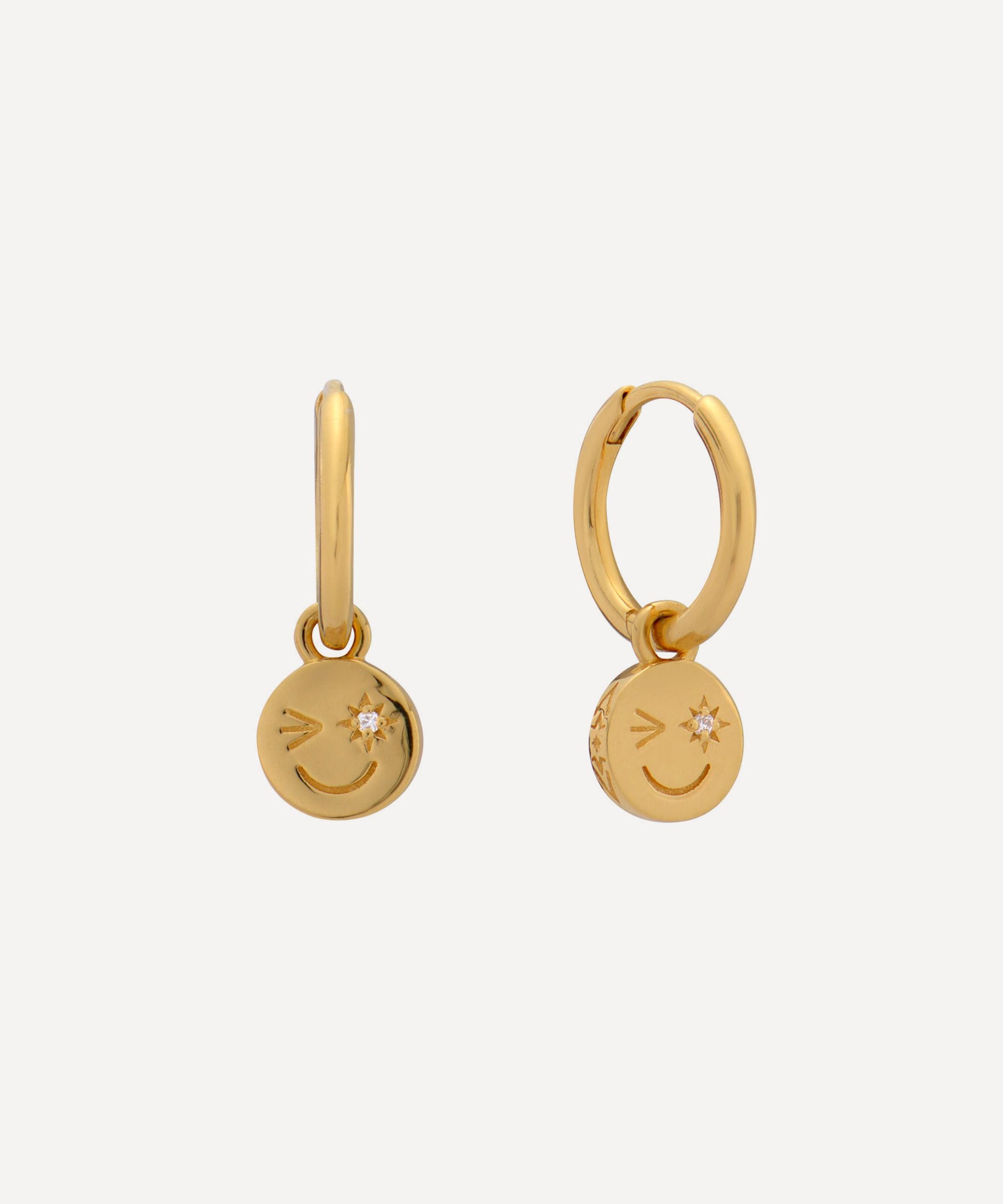 Rachel Jackson 22ct Gold-Plated Happy Face Huggie Hoop Earrings