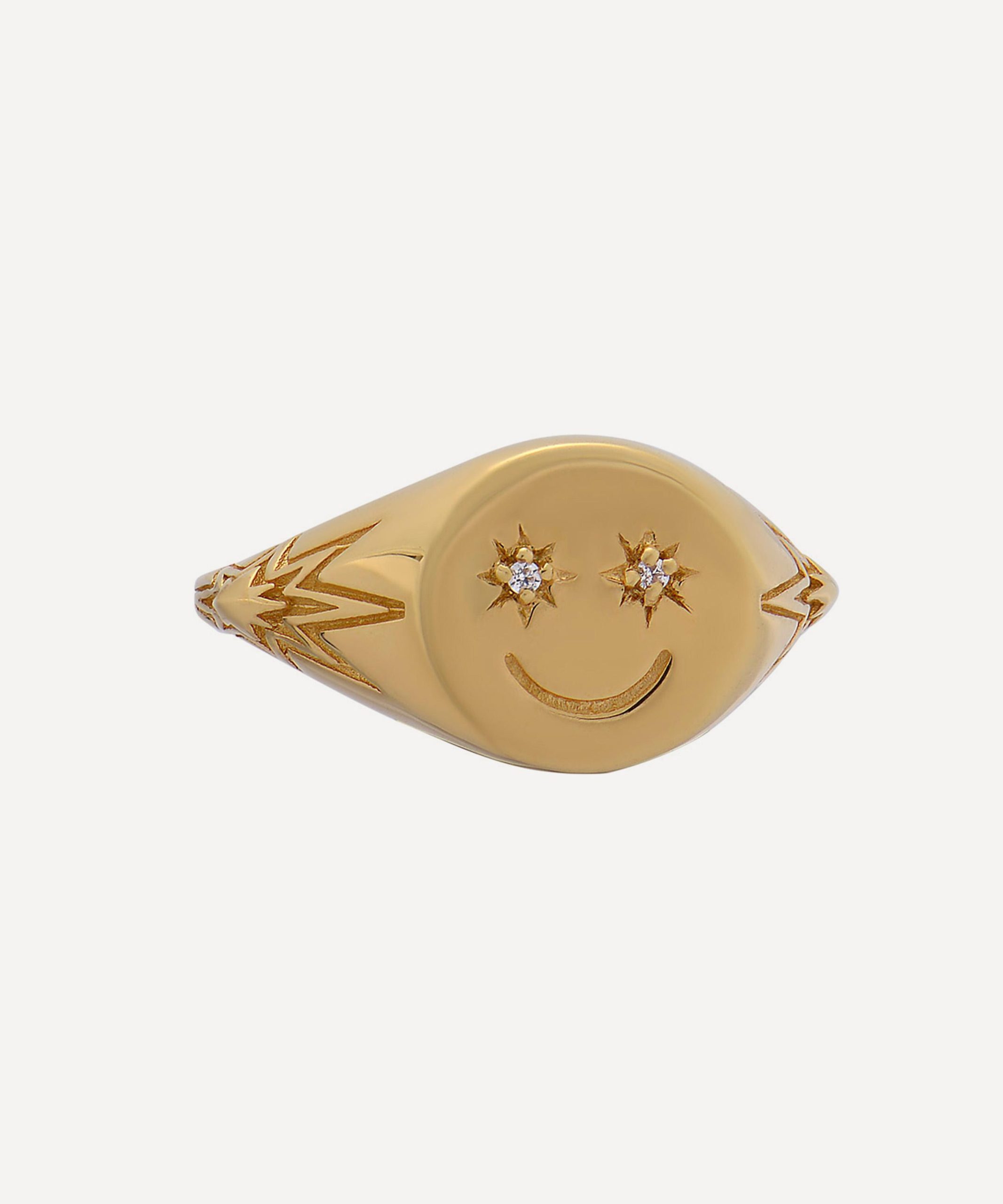 Rachel Jackson 22ct Gold-Plated Happy Face Pinky Signet Ring