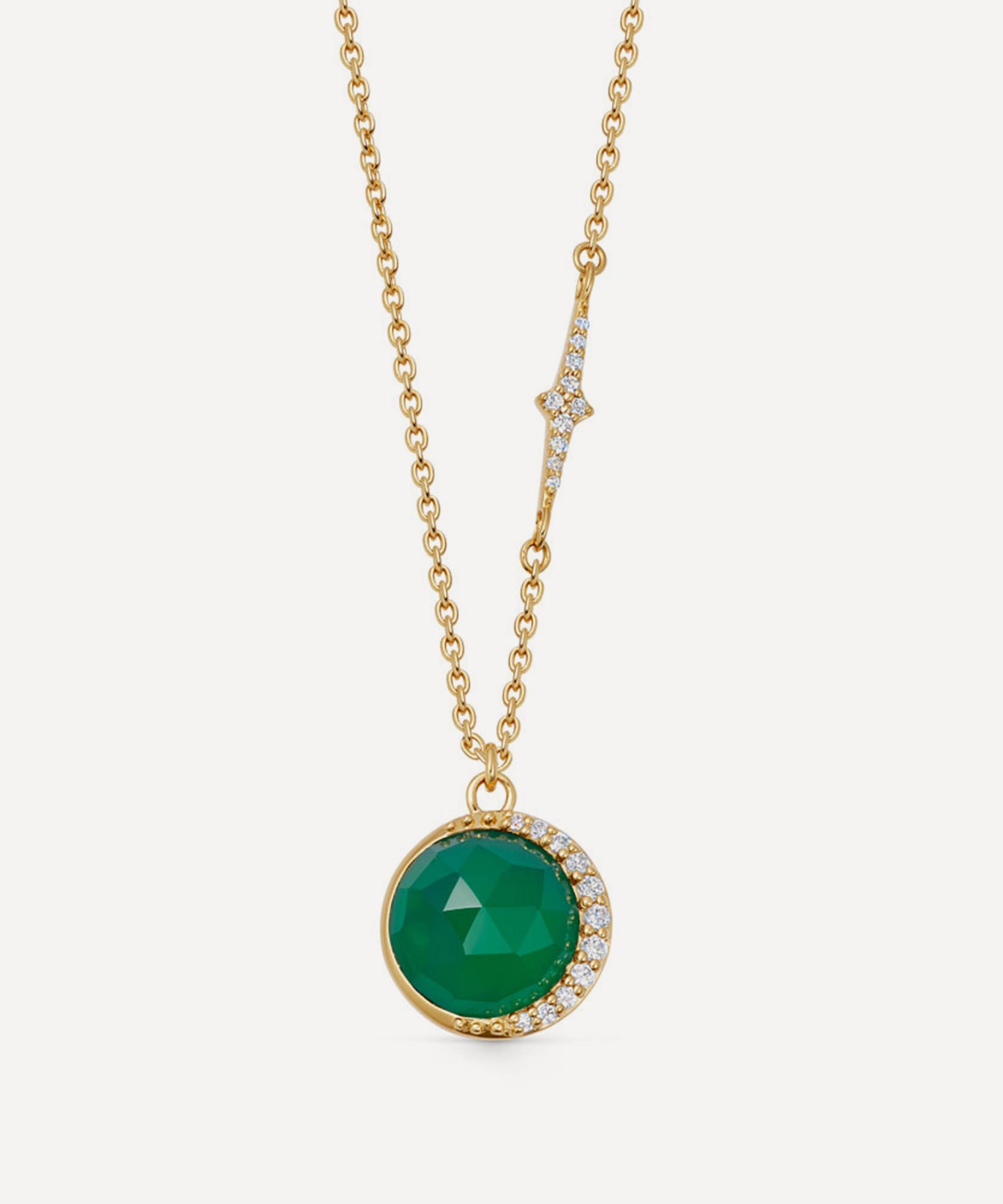 Astley Clarke 18ct Gold-Plated Vermeil Silver Large Luna Green Chalcedony Pendant Necklace