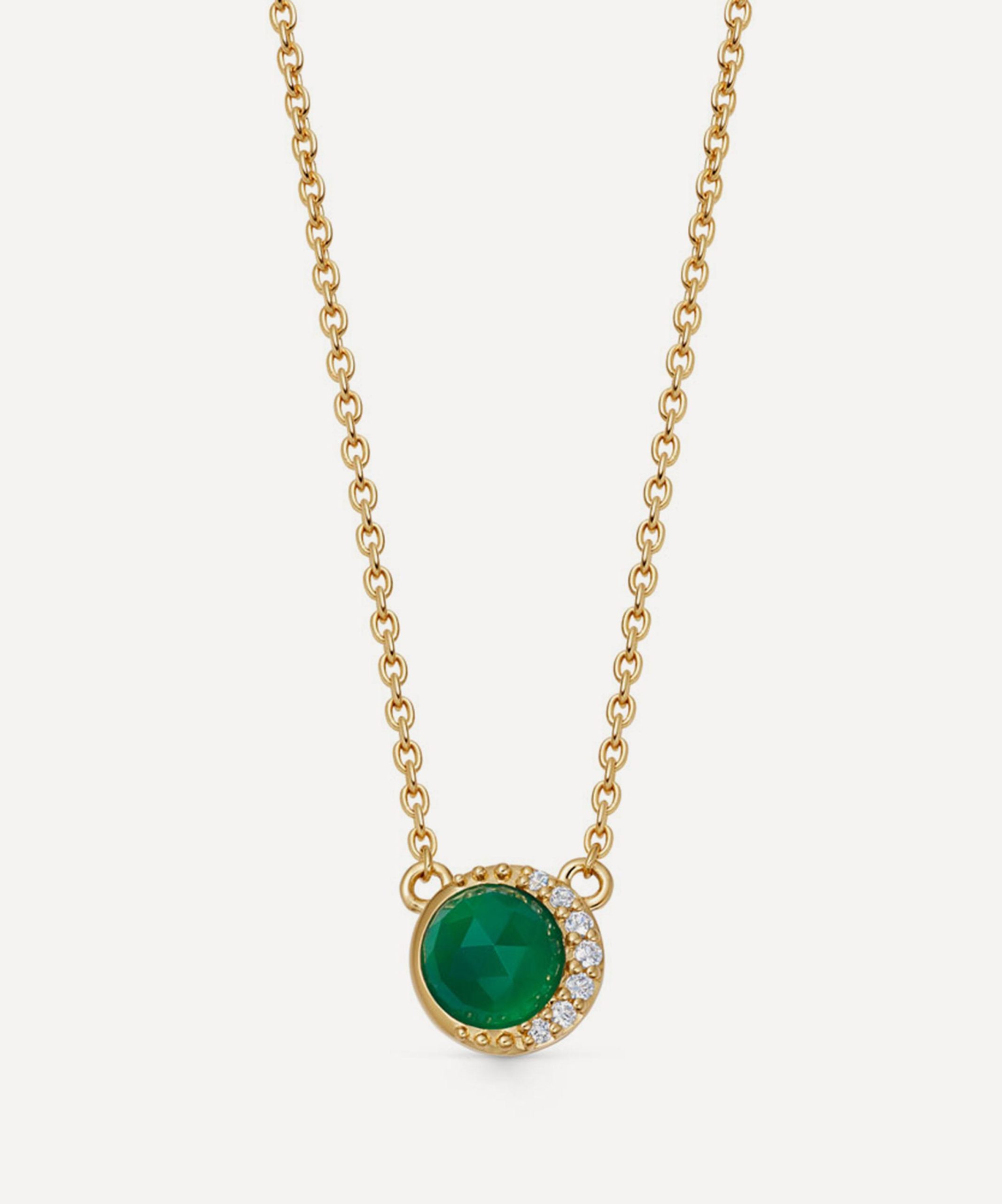 Astley Clarke 18ct Gold-Plated Vermeil Silver Luna Green Chalcedony Pendant Necklace