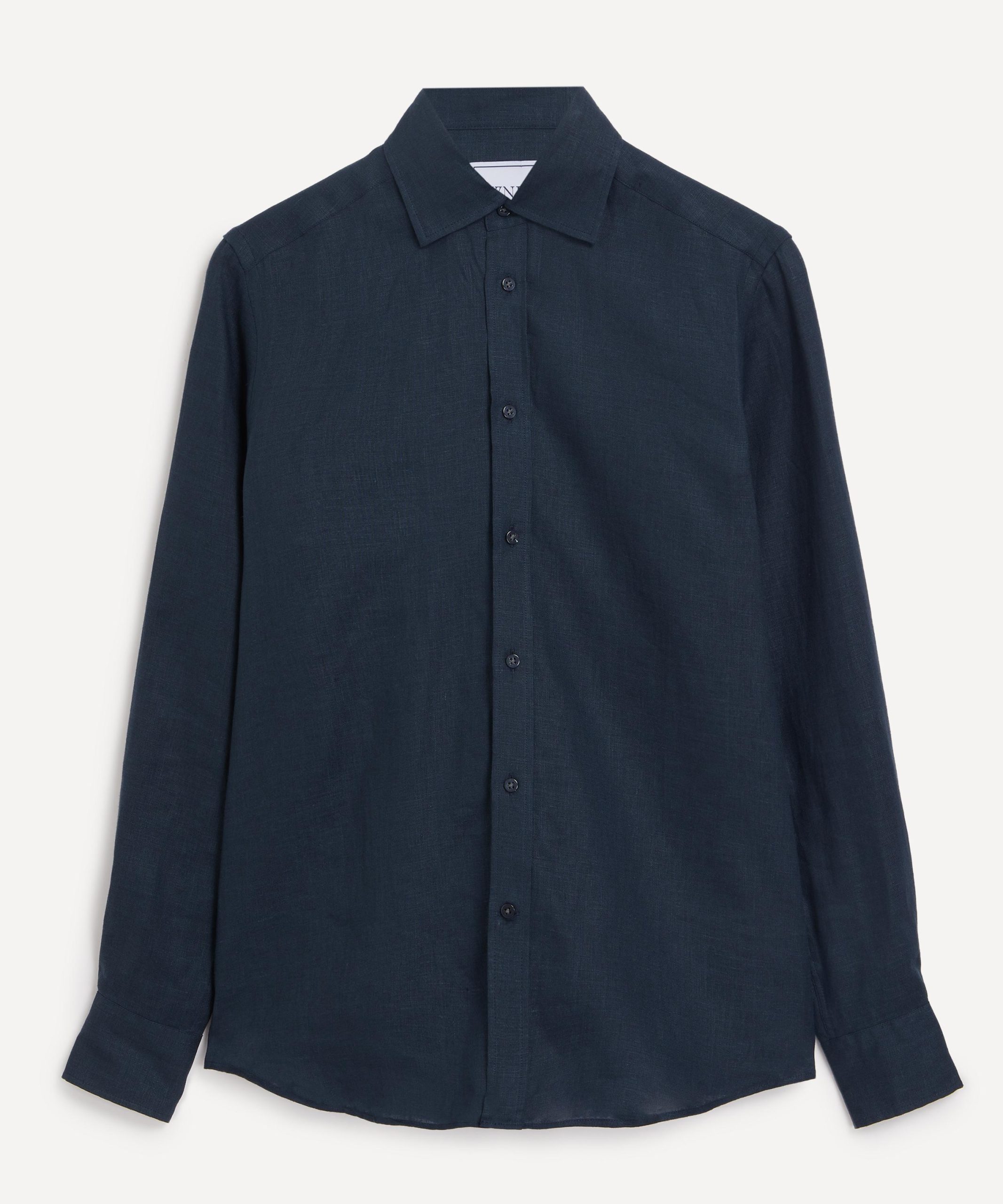 With Nothing Underneath The Boyfriend Navy Blue Linen Shirt