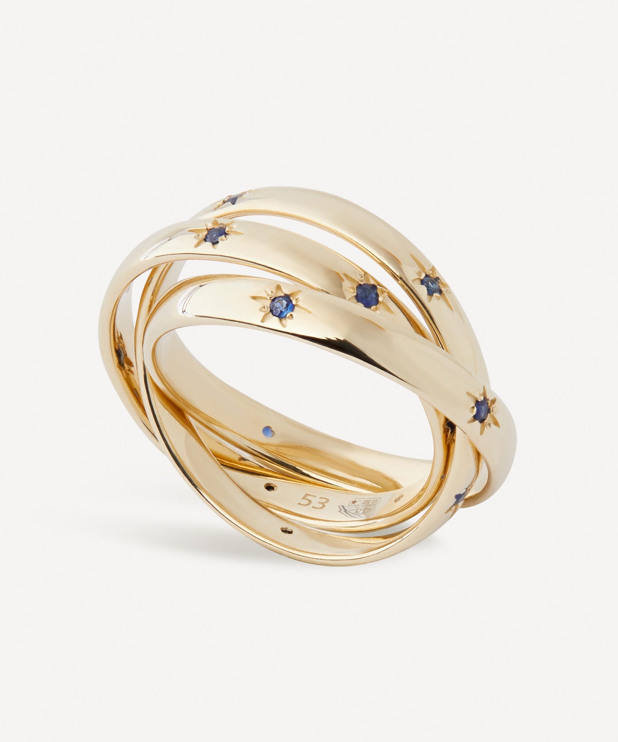 Liberty 9ct Gold Ianthe Star Trilogy Blue Sapphire Ring