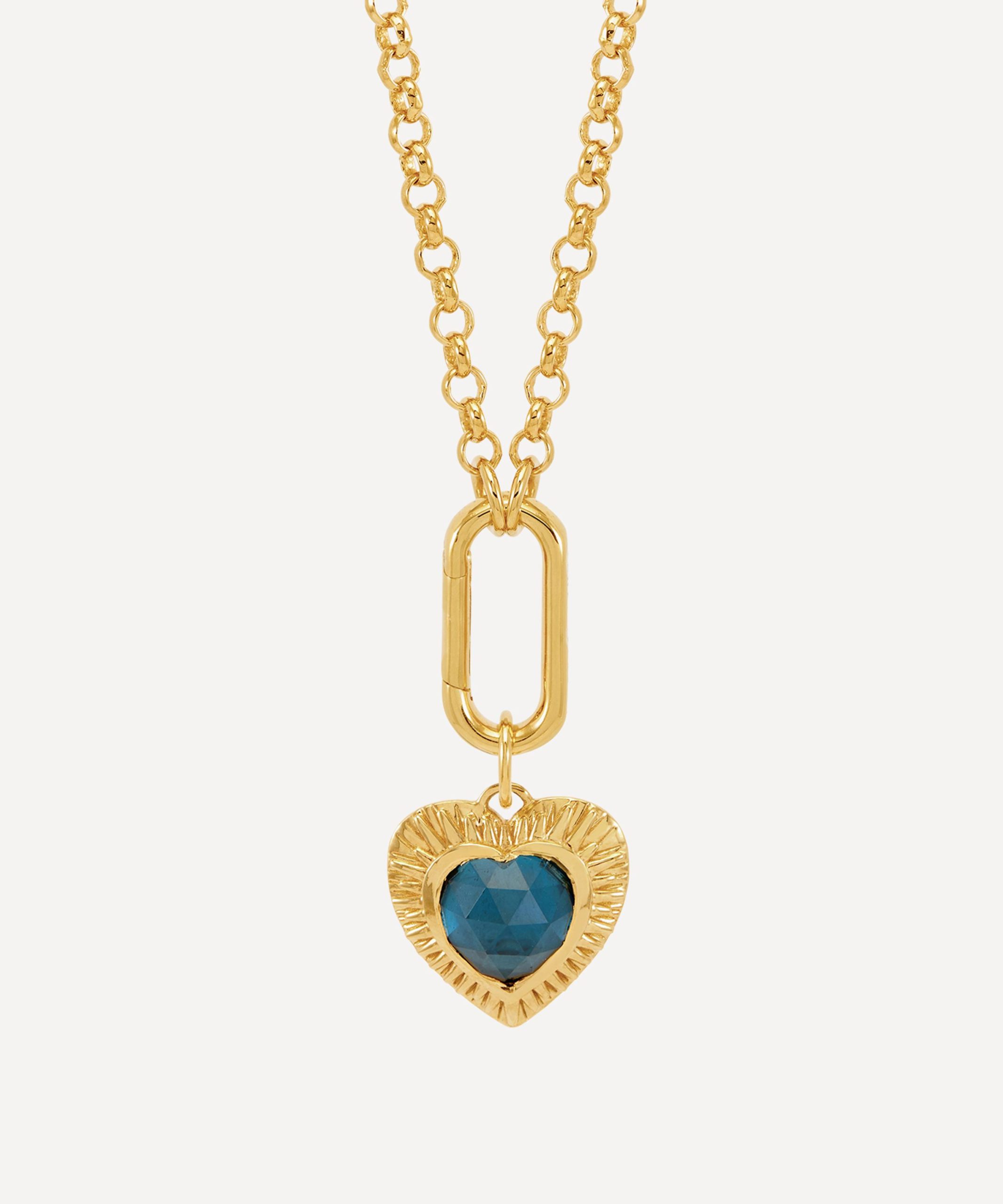 Rachel Jackson 22ct Gold-Plated Personalised Electric Love Blue Topaz Hardware Heart Necklace