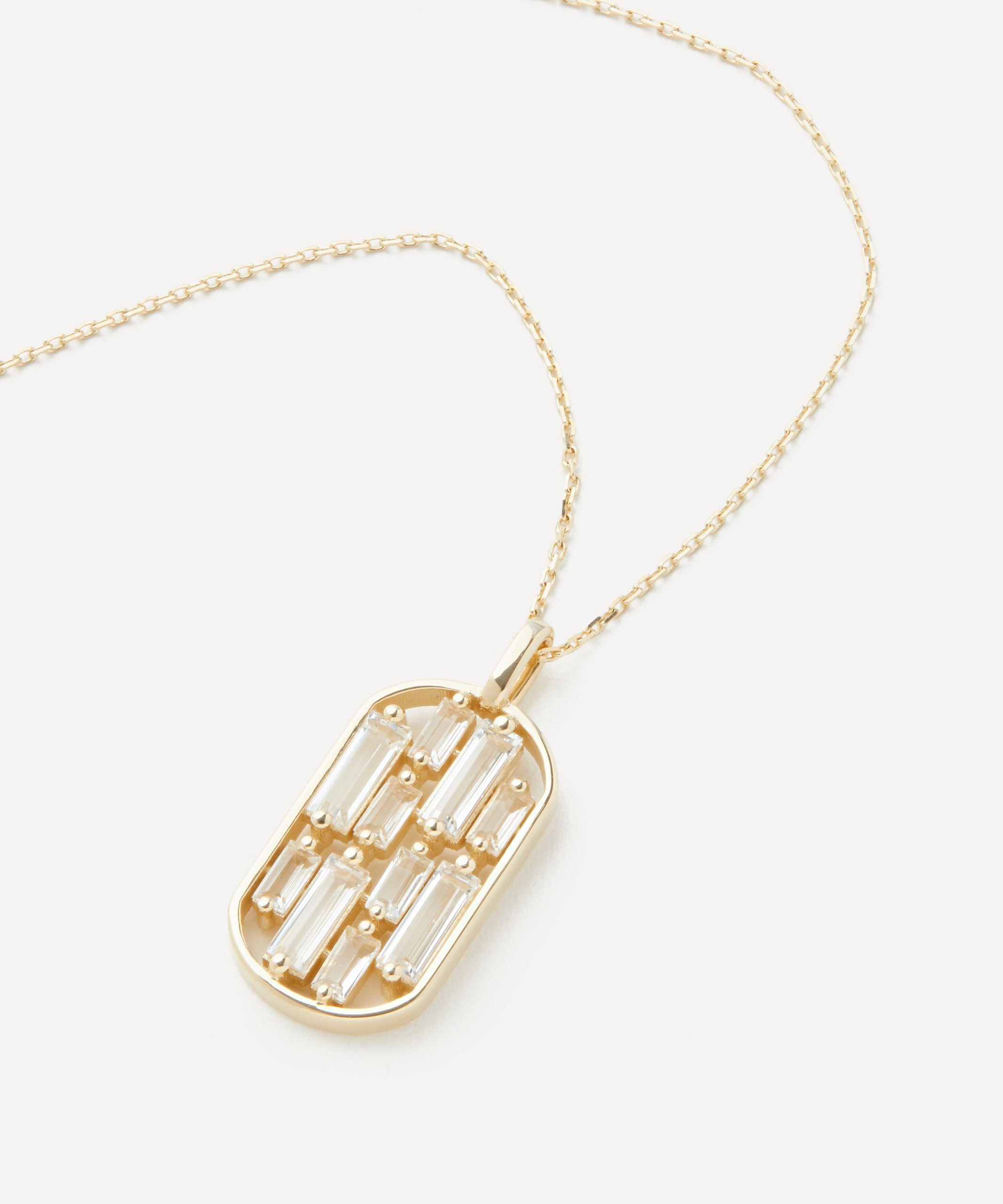 Suzanne Kalan 14ct Gold Open Inlay White Topaz Dog Tag Pendant Necklace