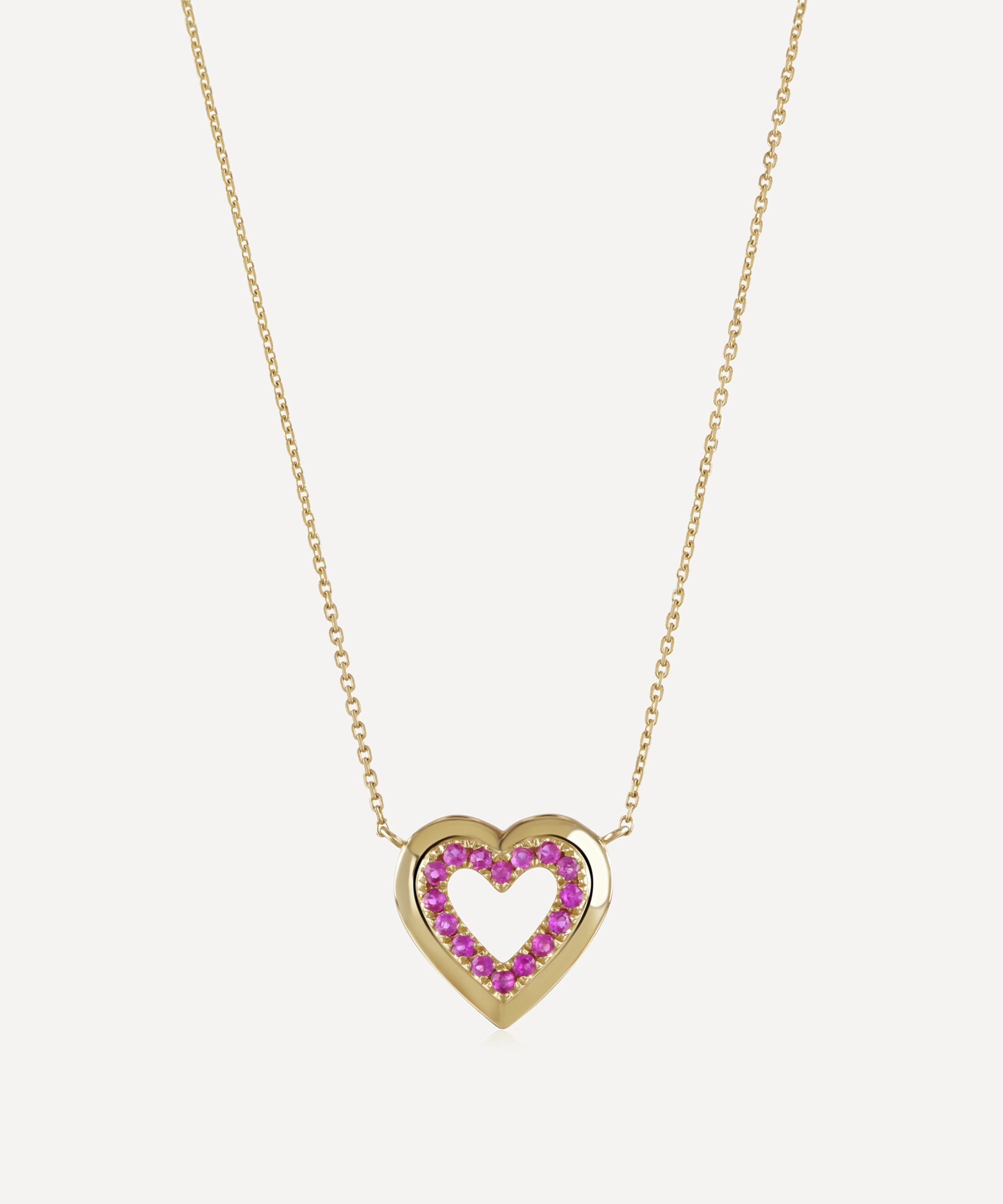 Roxanne First 14ct Gold Pink Sapphire Heart Pendant Necklace