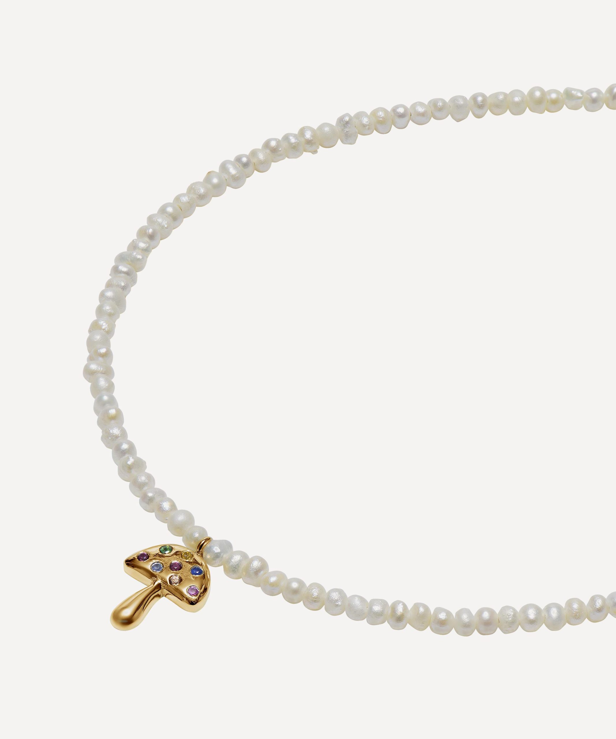 Roxanne First 14ct Gold Baby Potato Pearl and Rainbow Sapphire Mushroom Beaded Necklace