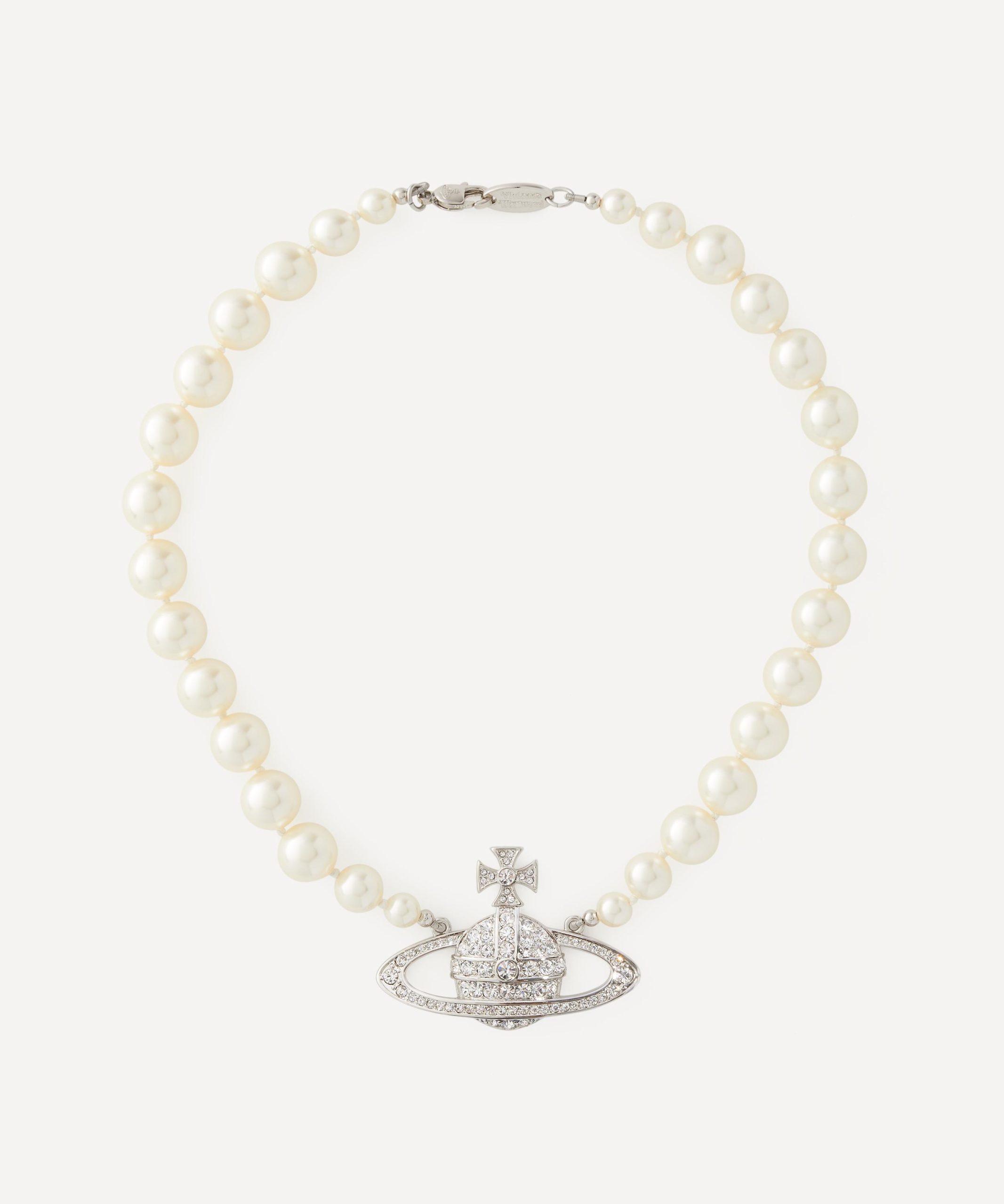 Vivienne Westwood Silver-Tone One Row Pearl Bas Relief Choker Necklace