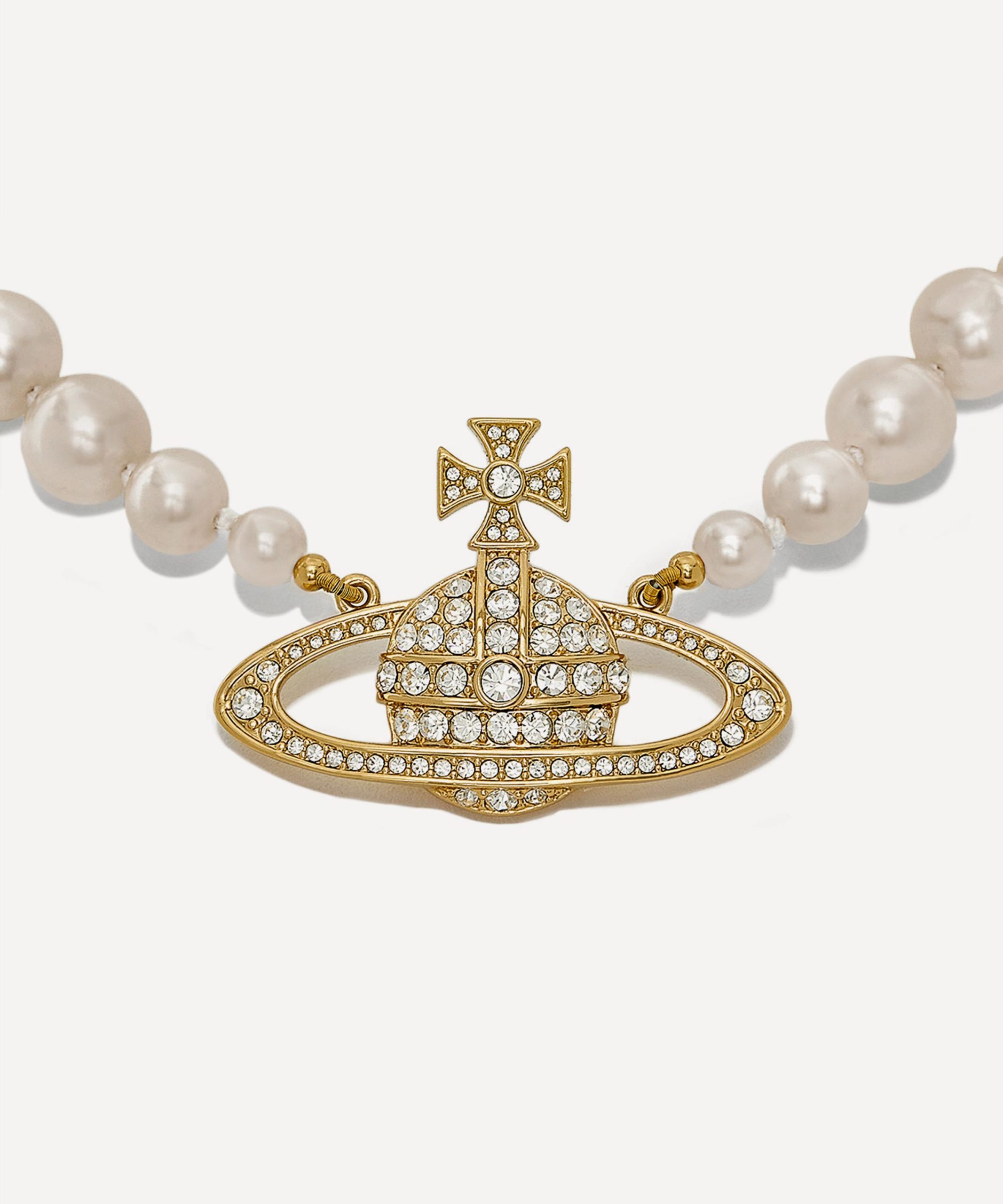 Vivienne Westwood Gold-Tone One Row Pearl Bas Relief Choker Necklace