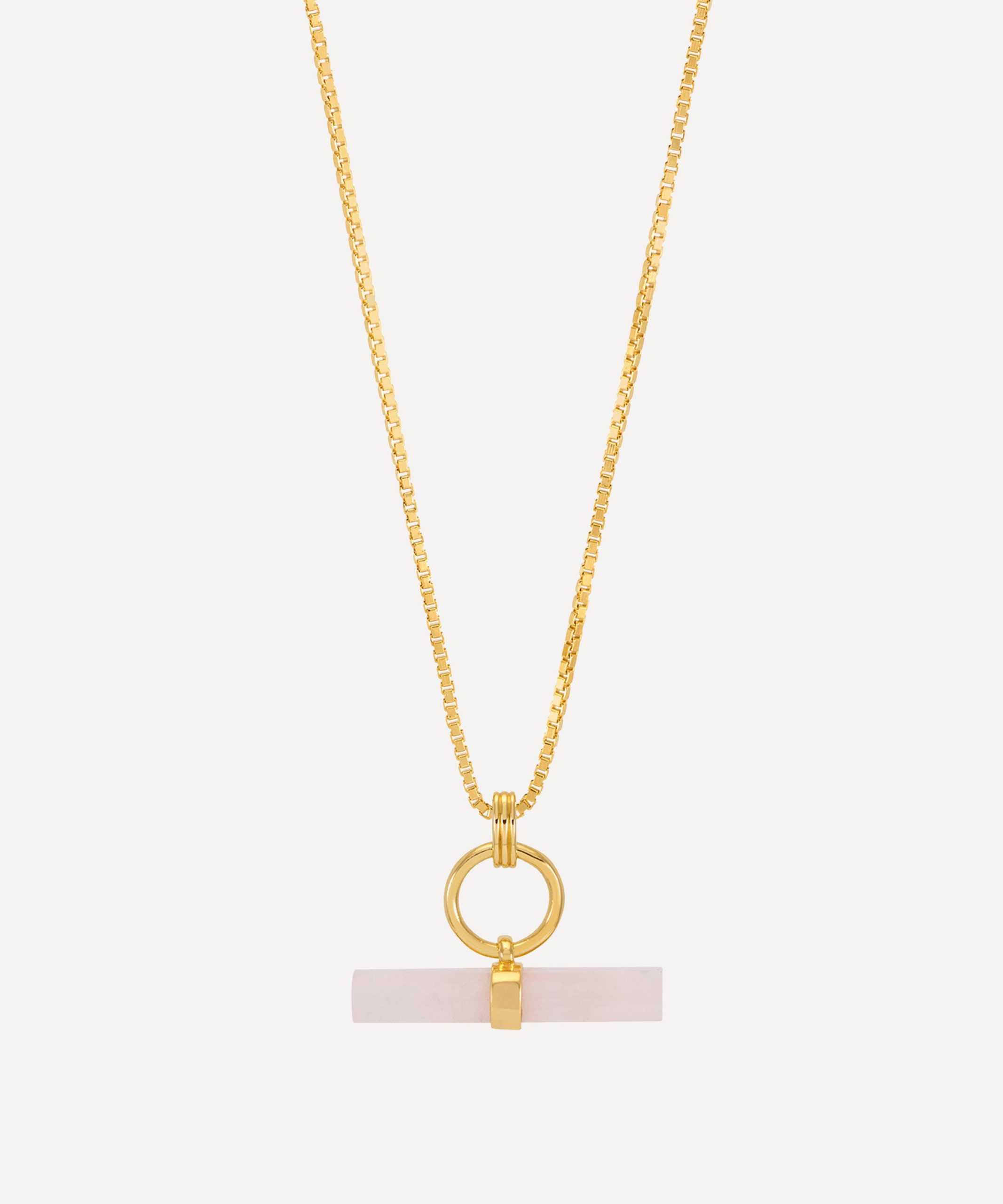 Rachel Jackson 18ct Gold-Plated Love T-Bar Rose Quartz Pendant Necklace