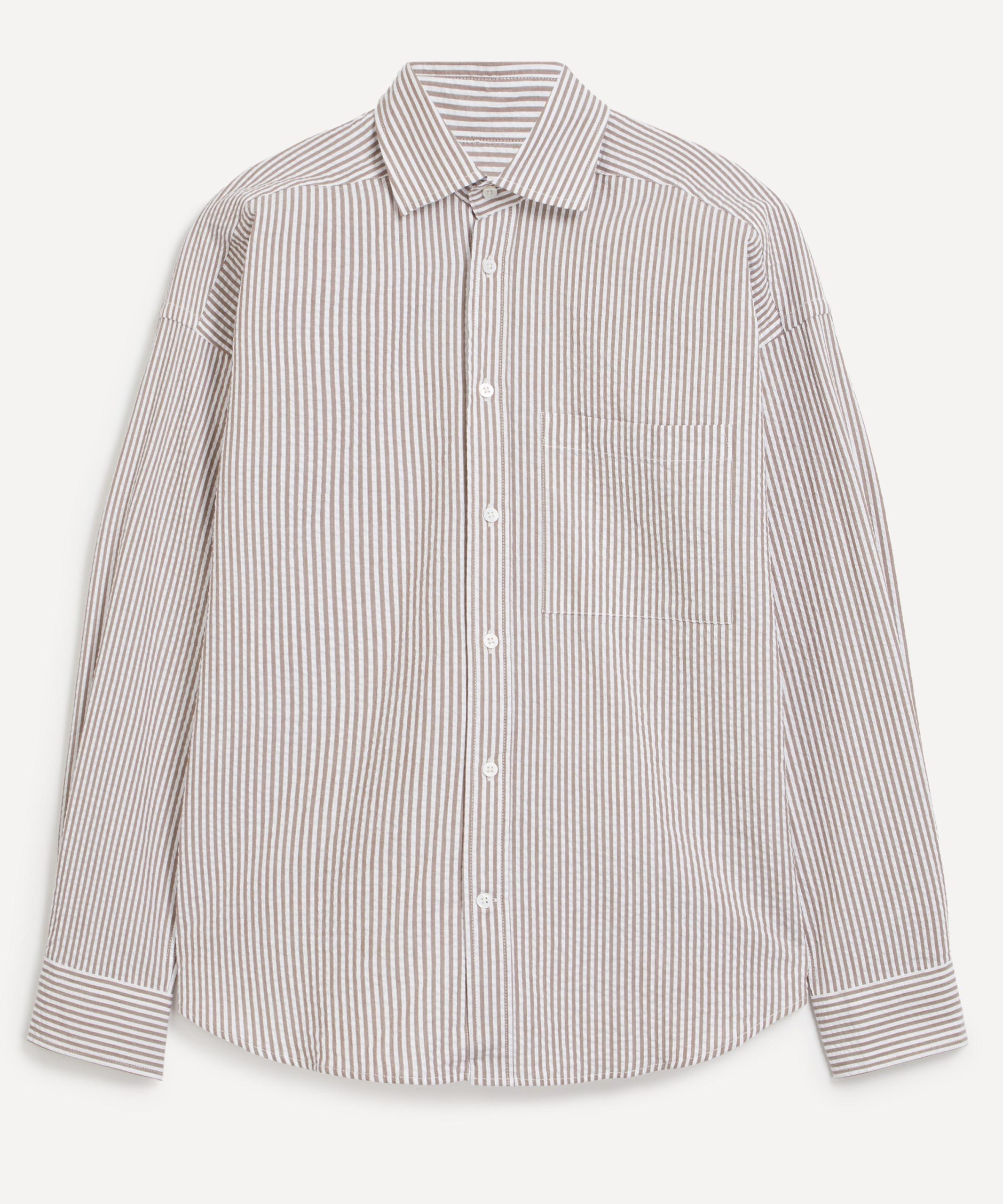With Nothing Underneath The Weekend Seersucker Mocha Stripe Shirt