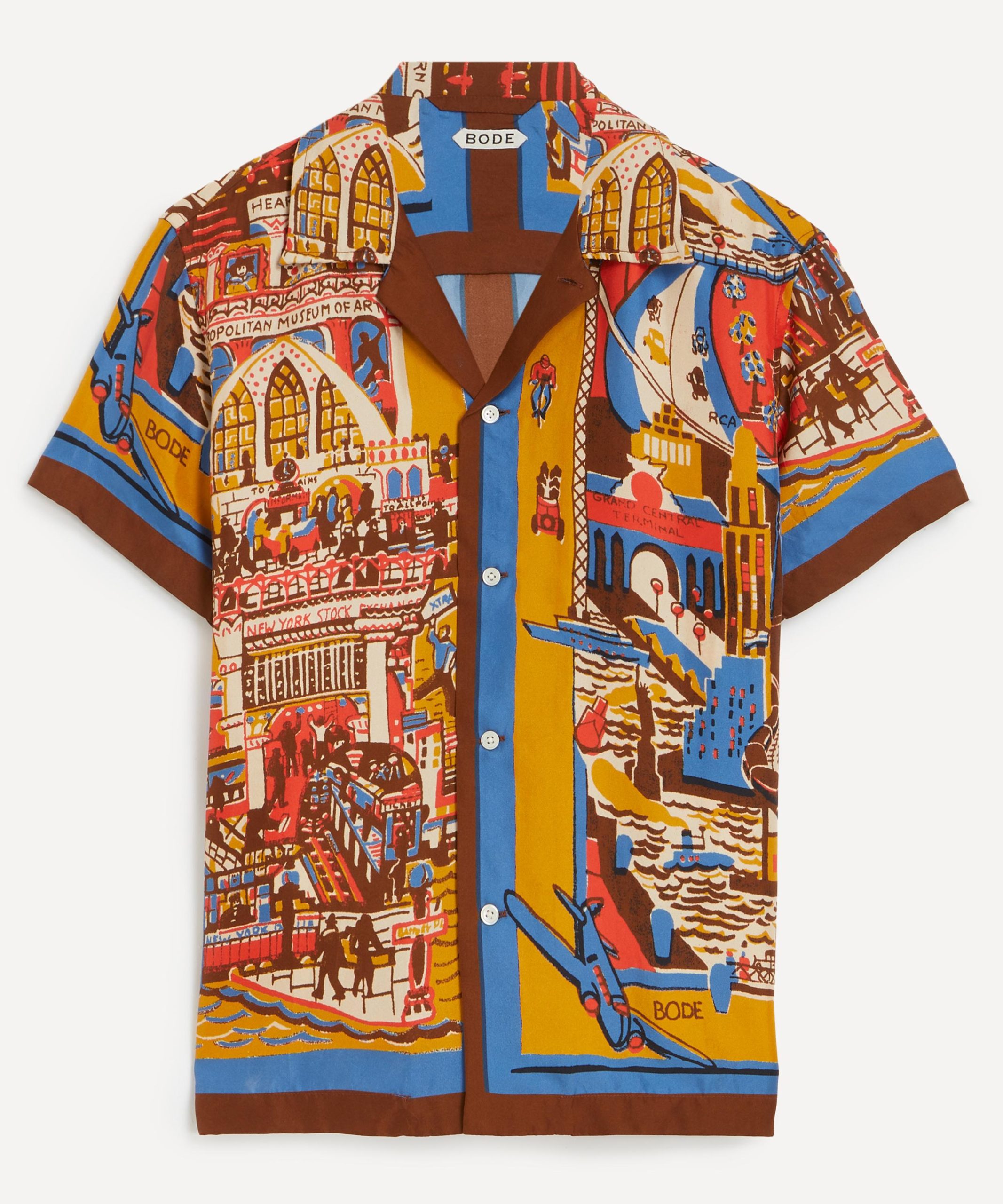 Bode Manhattan Island Silk Short-Sleeve Shirt