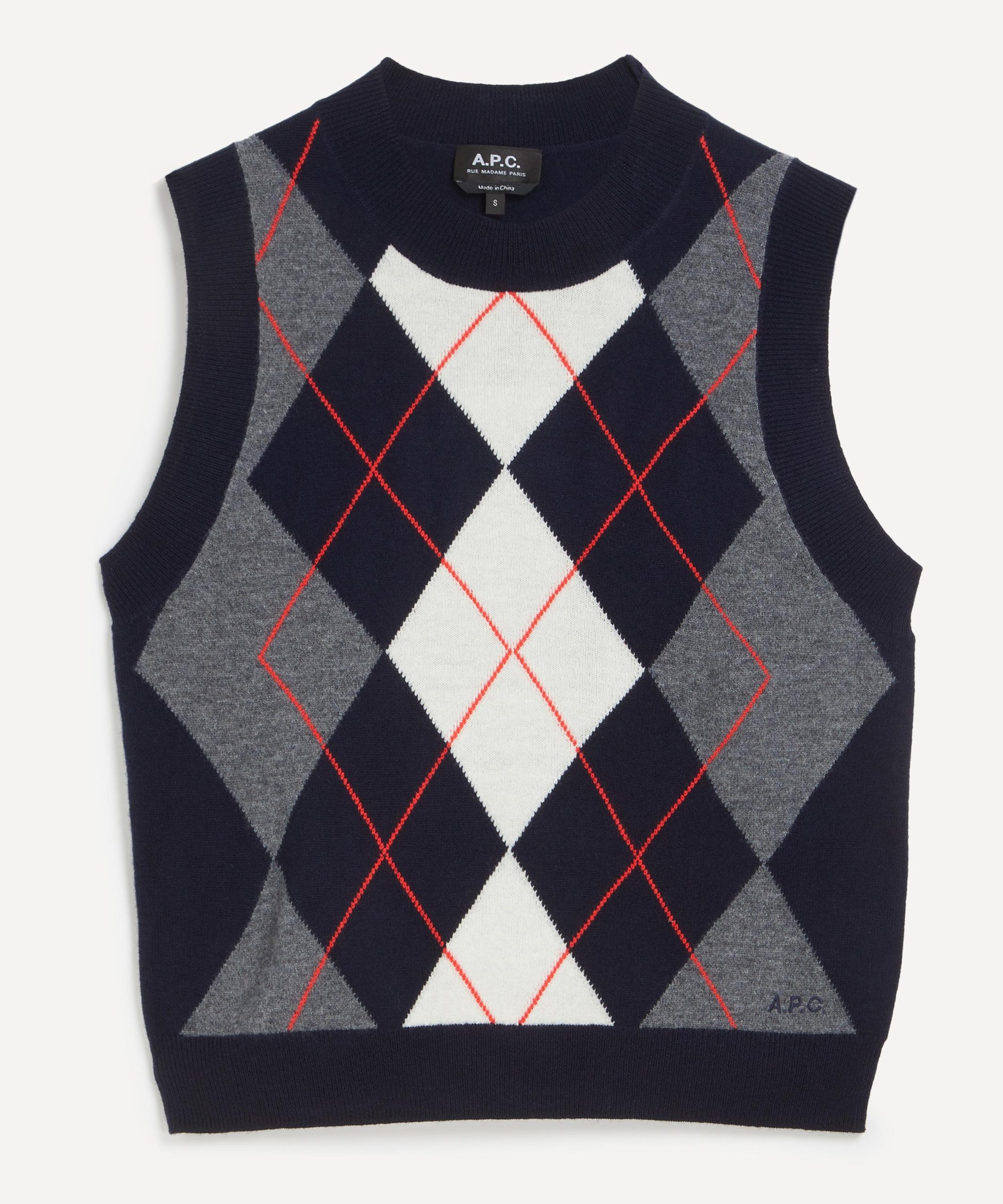 A.P.C. Pia Dark Navy Argyle Sleeveless Cardigan