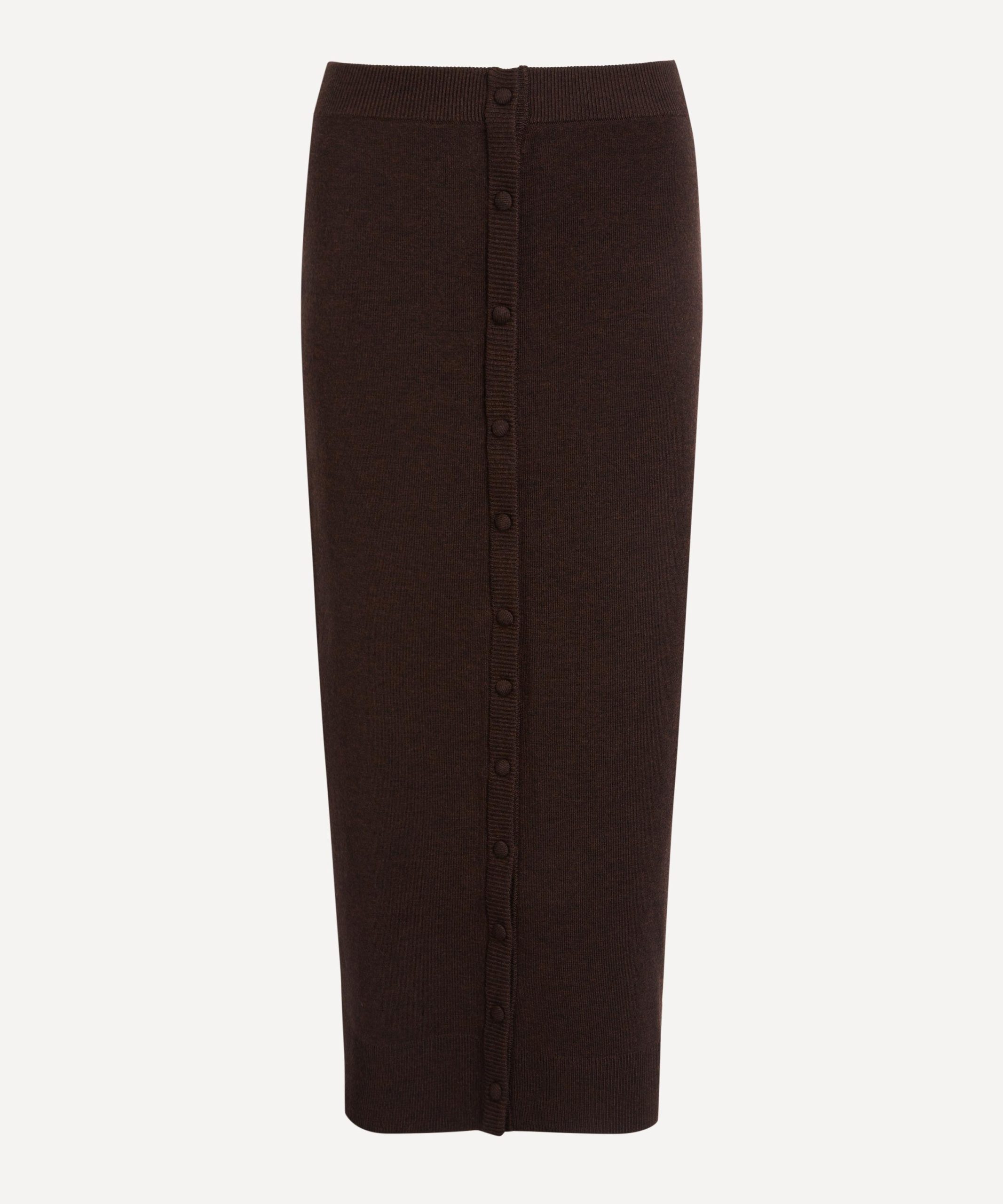 Victoria Beckham Dark Chocolate Button Detail Midi Skirt