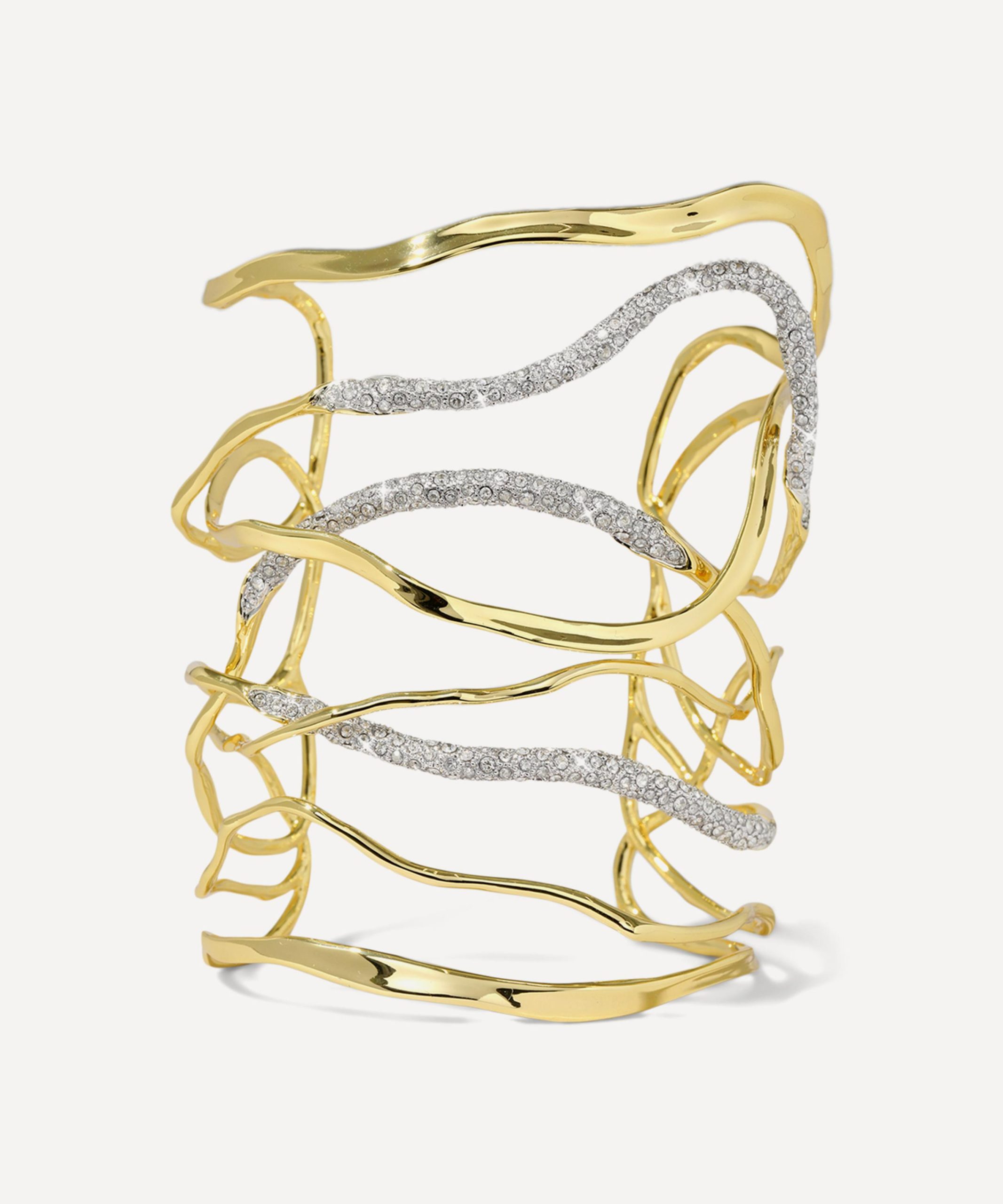 Alexis Bittar 14ct Gold-Plated Solanales Crystal Intertwined Wide Cuff Bracelet