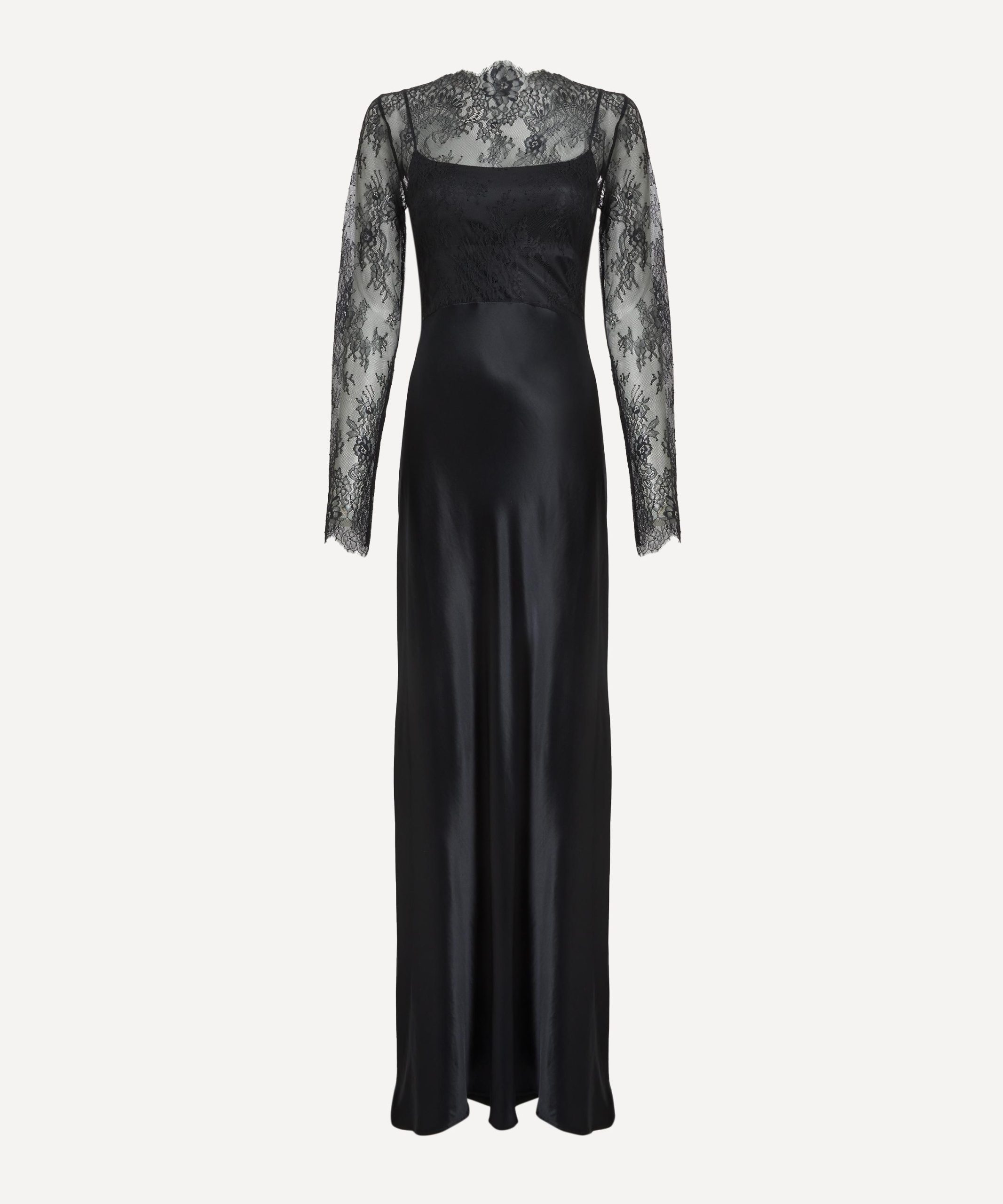Alberta Ferretti Glossy Satin and Lace Long Dress