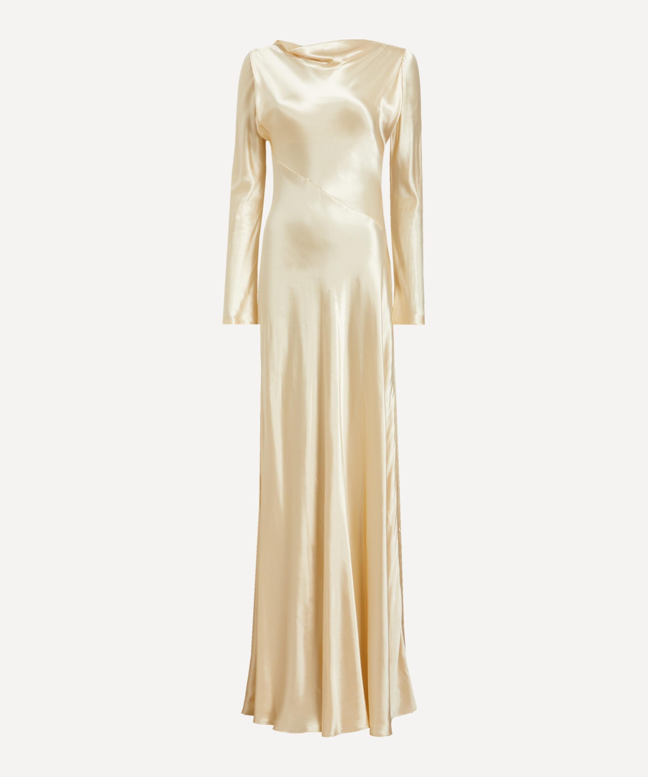 Alberta Ferretti Cream Yellow Glossy Satin Dress