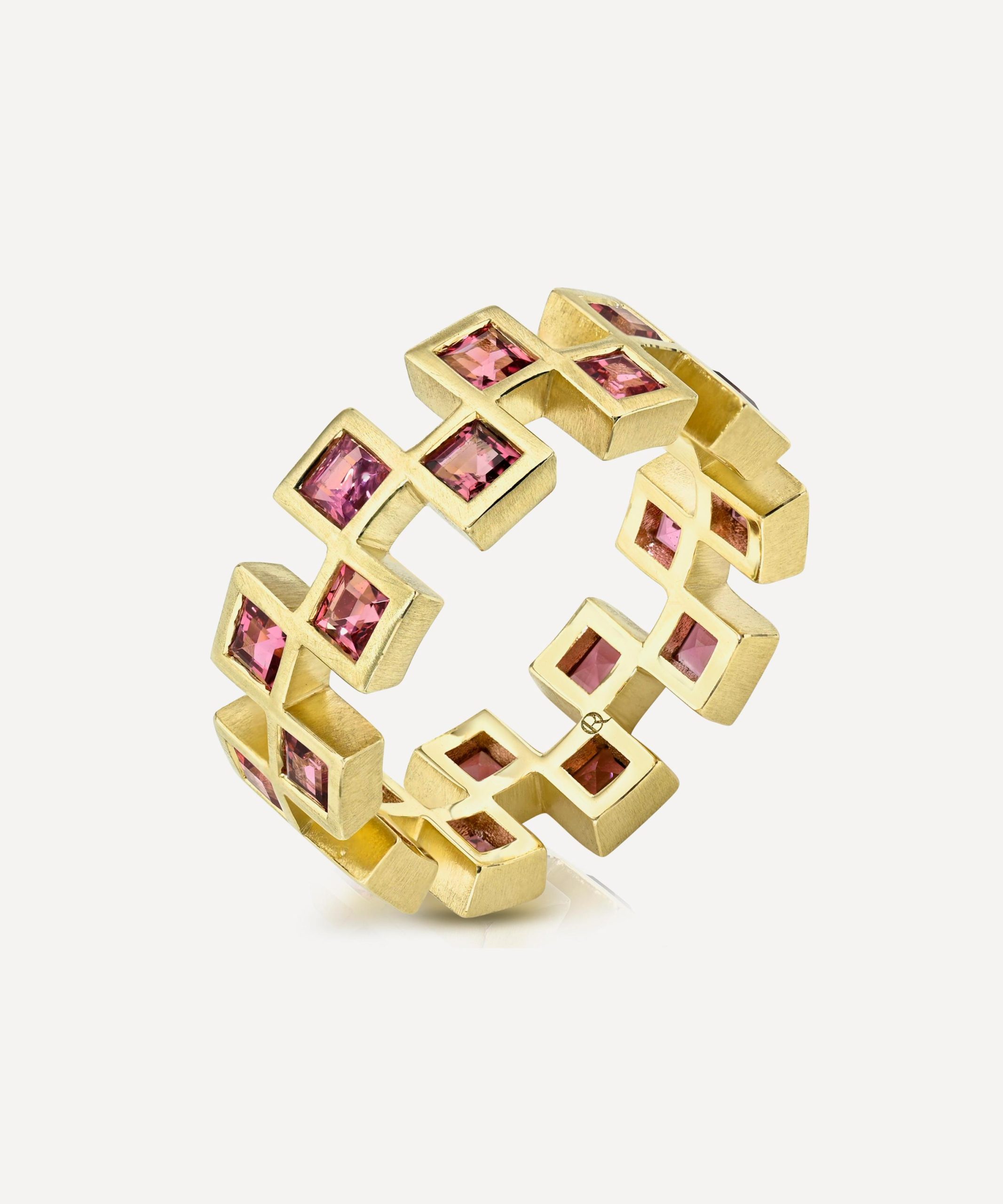 Rachel Quinn 14ct Gold Pink Tourmaline Checkered Eternity Band Ring
