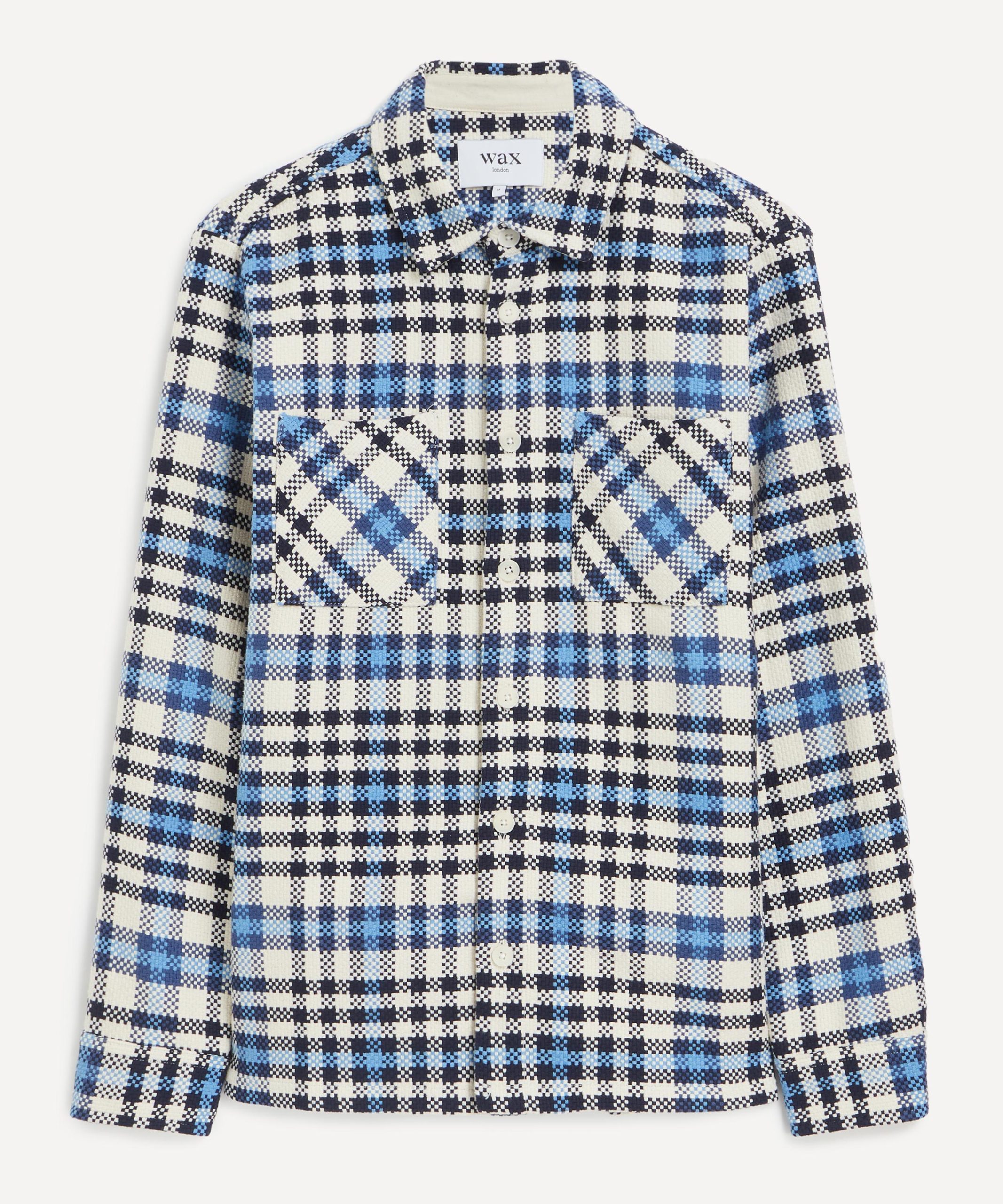 Wax London Whiting Ecru-Blue Strand Check Overshirt