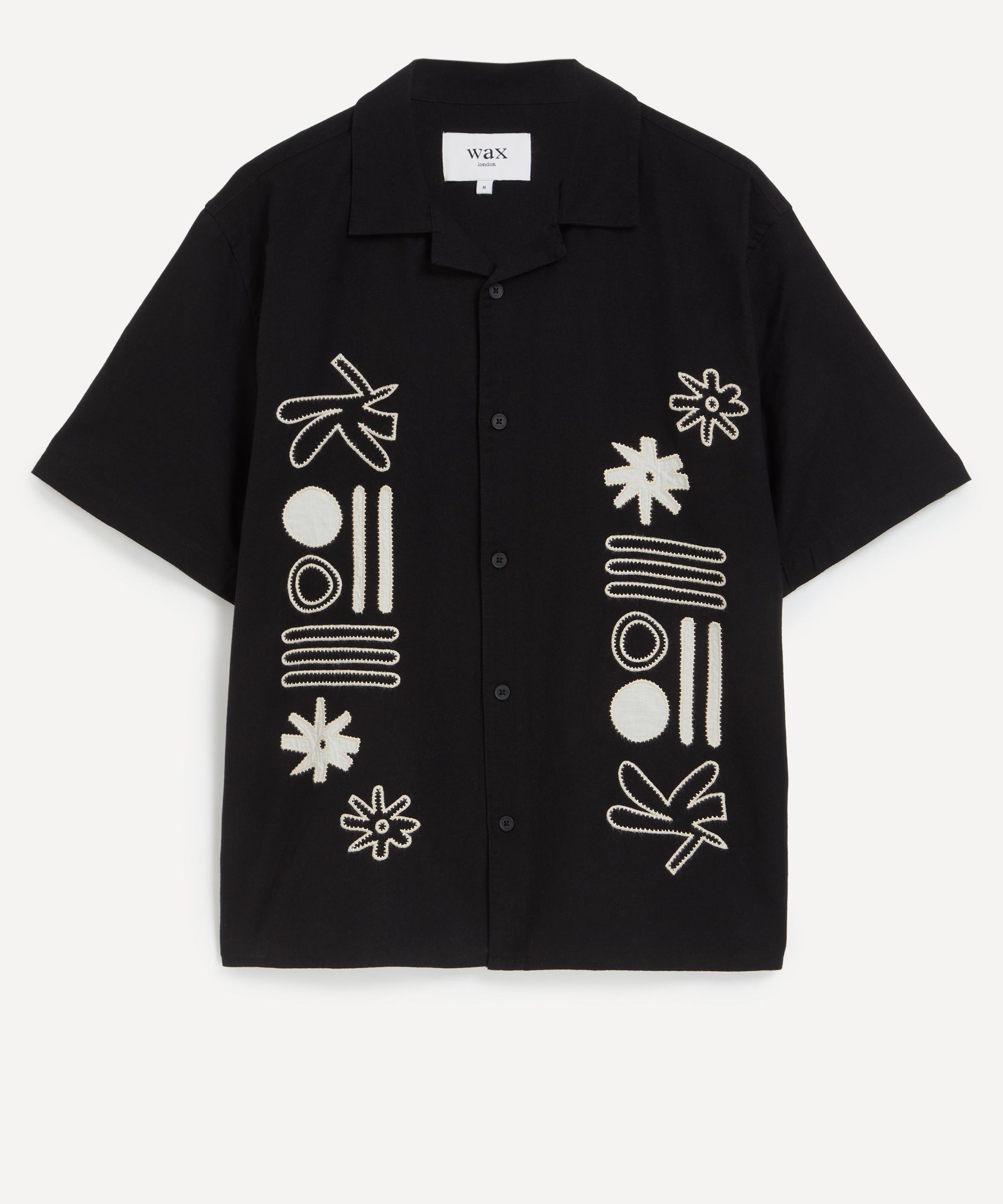 Wax London Didcot Black and Ecru Abstract Applique Short-Sleeve Shirt