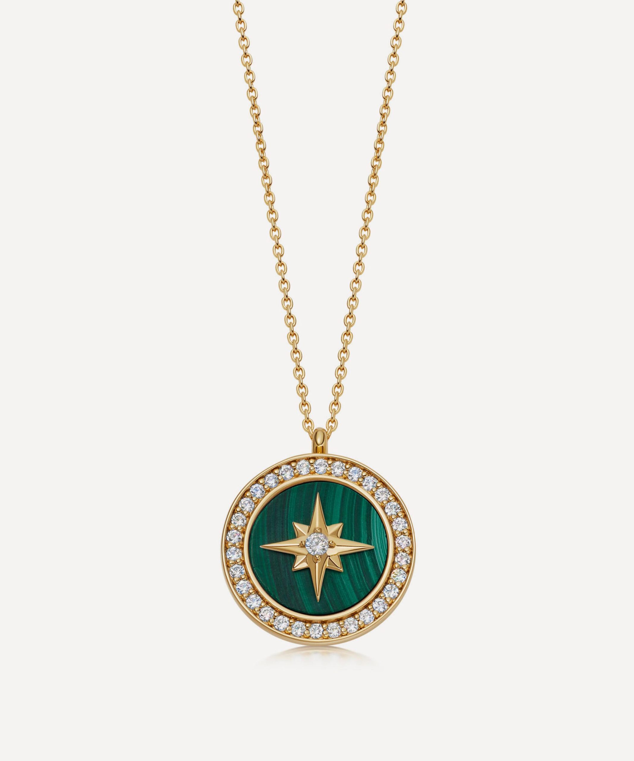 Astley Clarke 18ct Gold Plated Vermeil Silver Large Polaris Malachite Locket Necklace