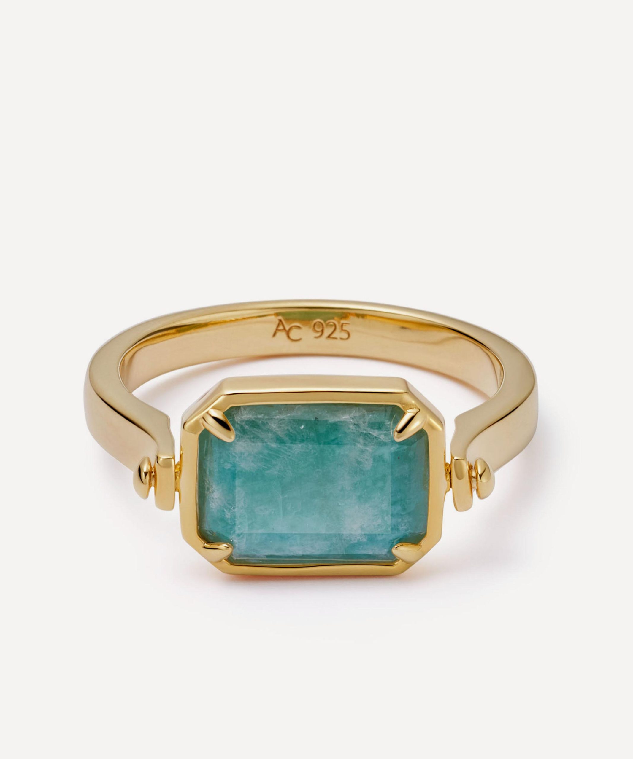 Astley Clarke Gold Deco Mother of Pearl and Amazonite Spinner Ring