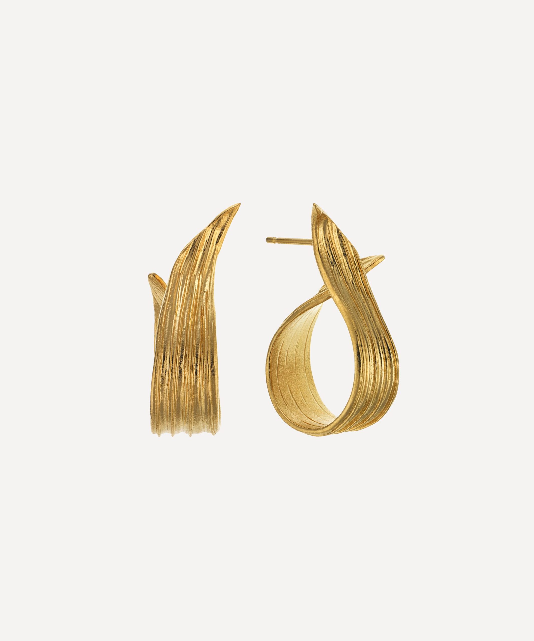Alex Monroe 22ct Gold-Plated Wrapped Ribwort Plantain Leaf Twist Drop Earrings