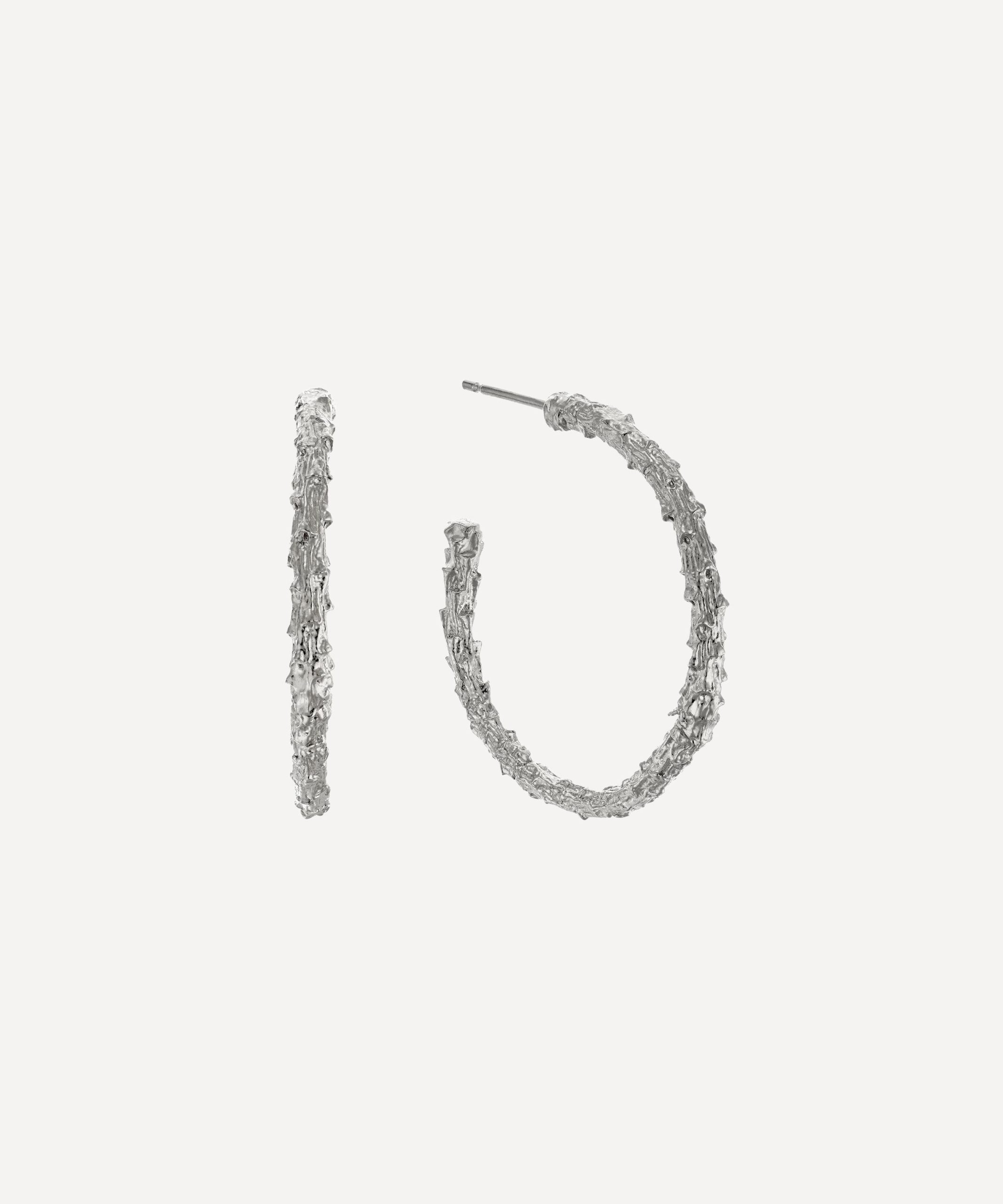 Alex Monroe Sterling Silver Pine Twig Hoop Earrings