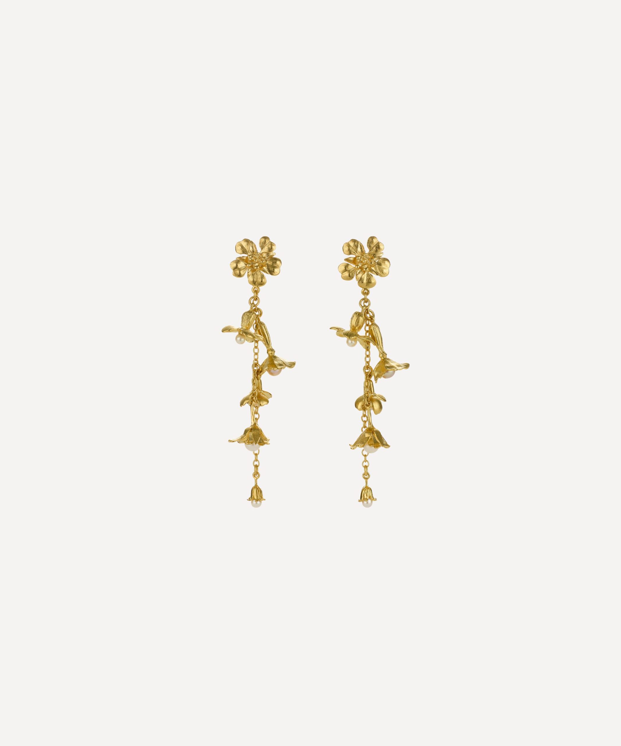 Alex Monroe 22ct Gold-Plated Tumbling Wildflower Pearl Drop Earrings