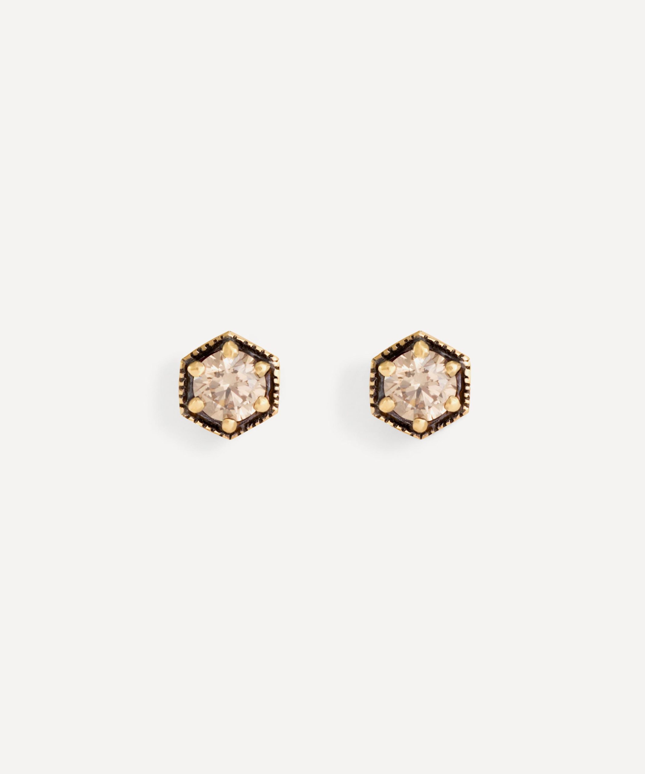 Satomi Kawakita 18ct Gold Brown Diamond Hexagon Stud Earrings