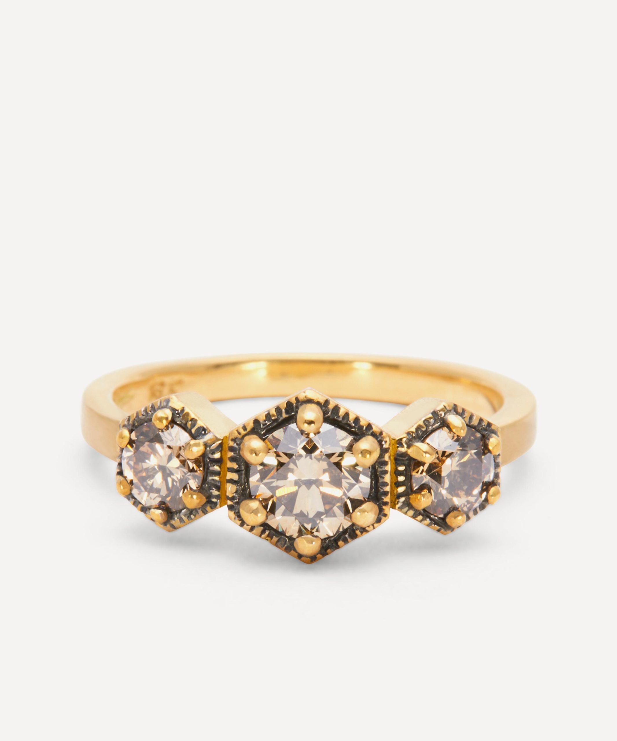 Satomi Kawakita 18ct Gold Queen Brown Diamond Trilogy Ring