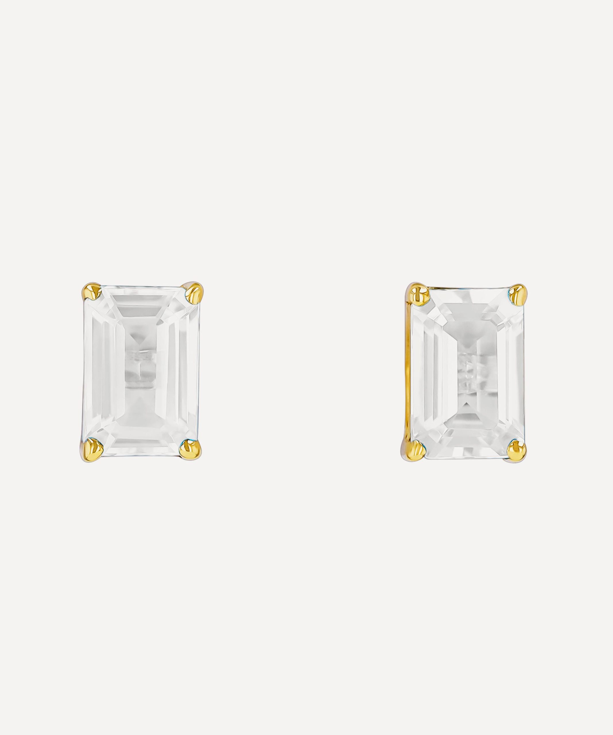 Suzanne Kalan 14ct Gold Amalfi Emerald Cut White Topaz Stud Earrings
