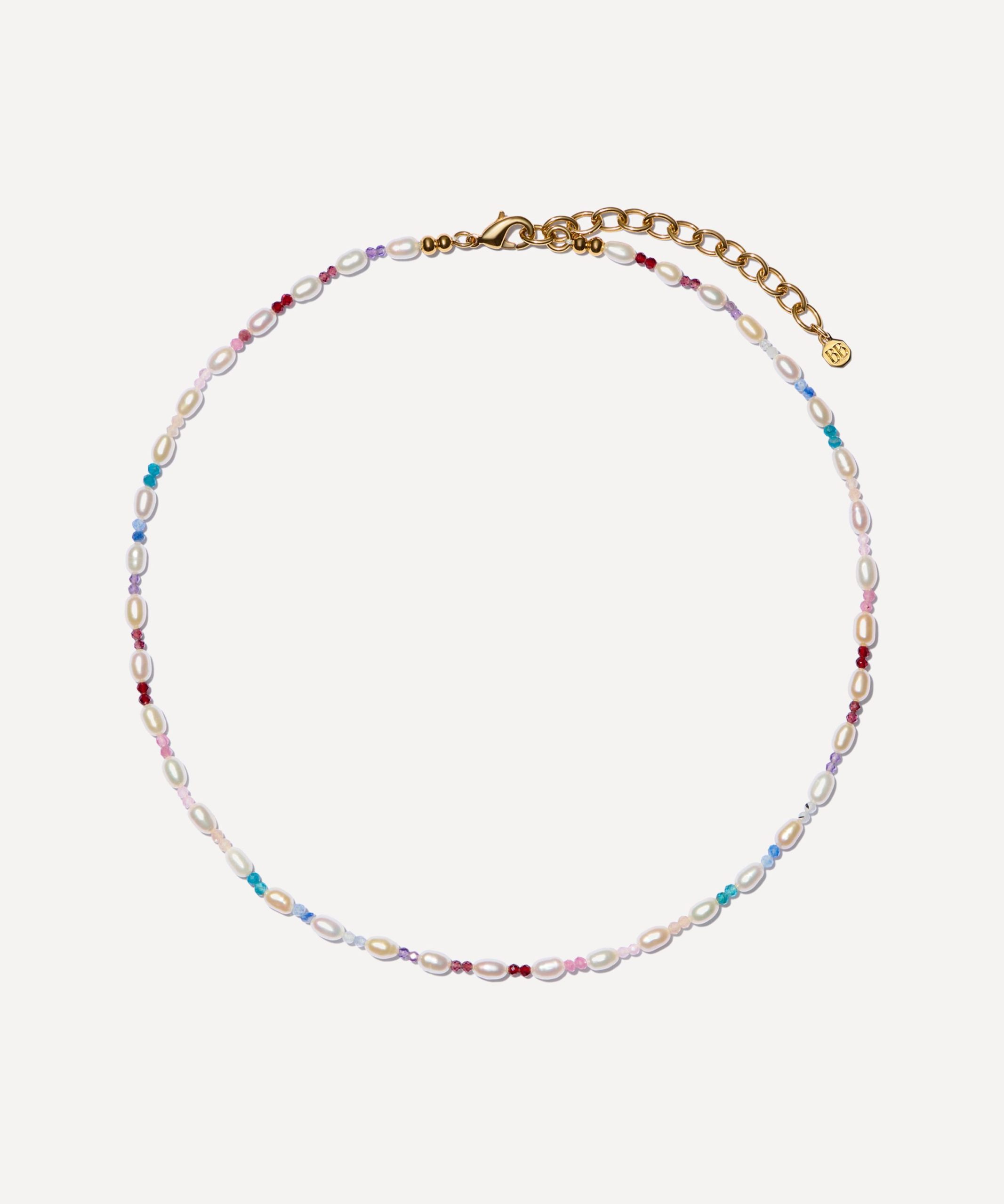 Bon Bon Jewellery Club 14ct Gold-Plated Vermeil Brass Pearl and Double Gemstone Necklace